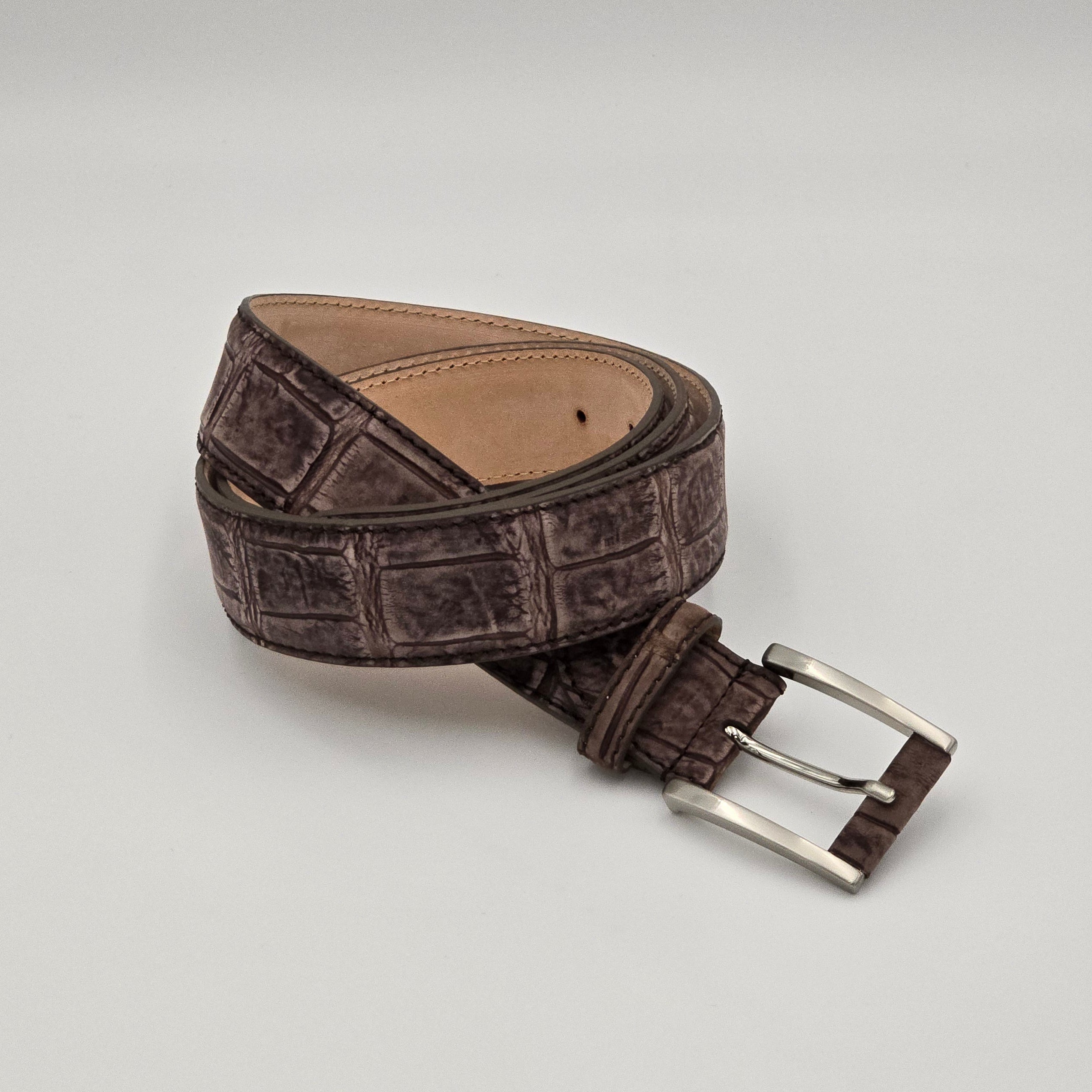 Belt Caiman Nabuck Croco Taupe