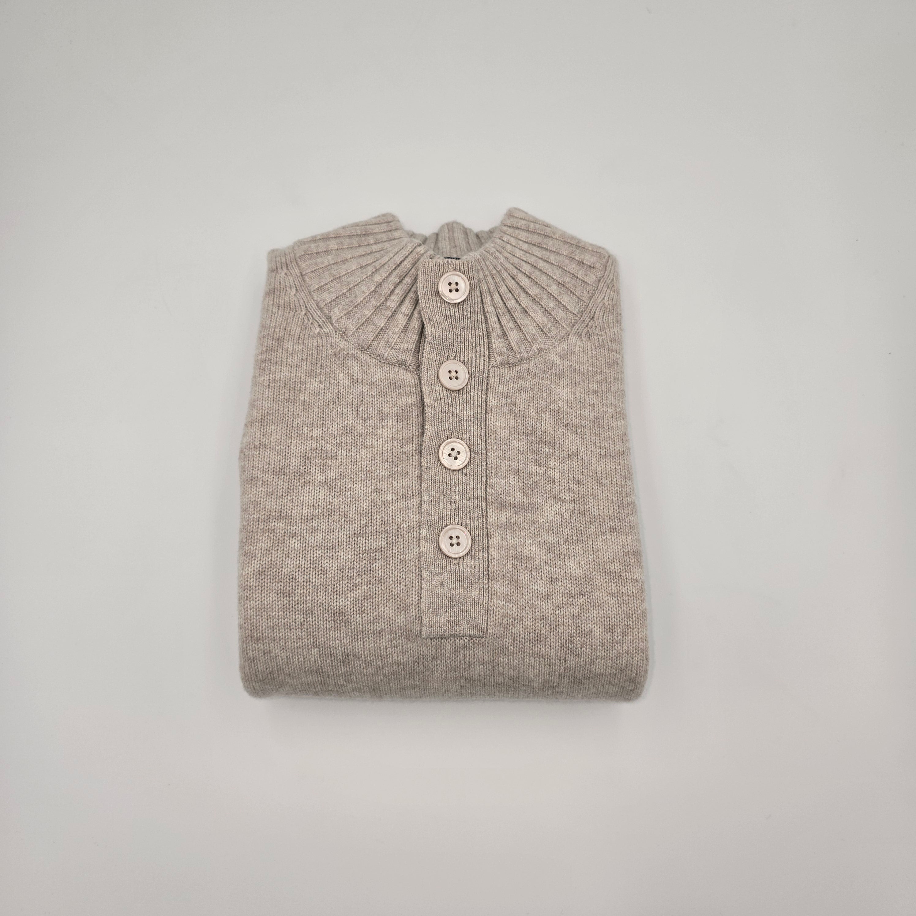 Pullover mit Knopfleiste, Kragen, Merino/Kaschmir, Sand