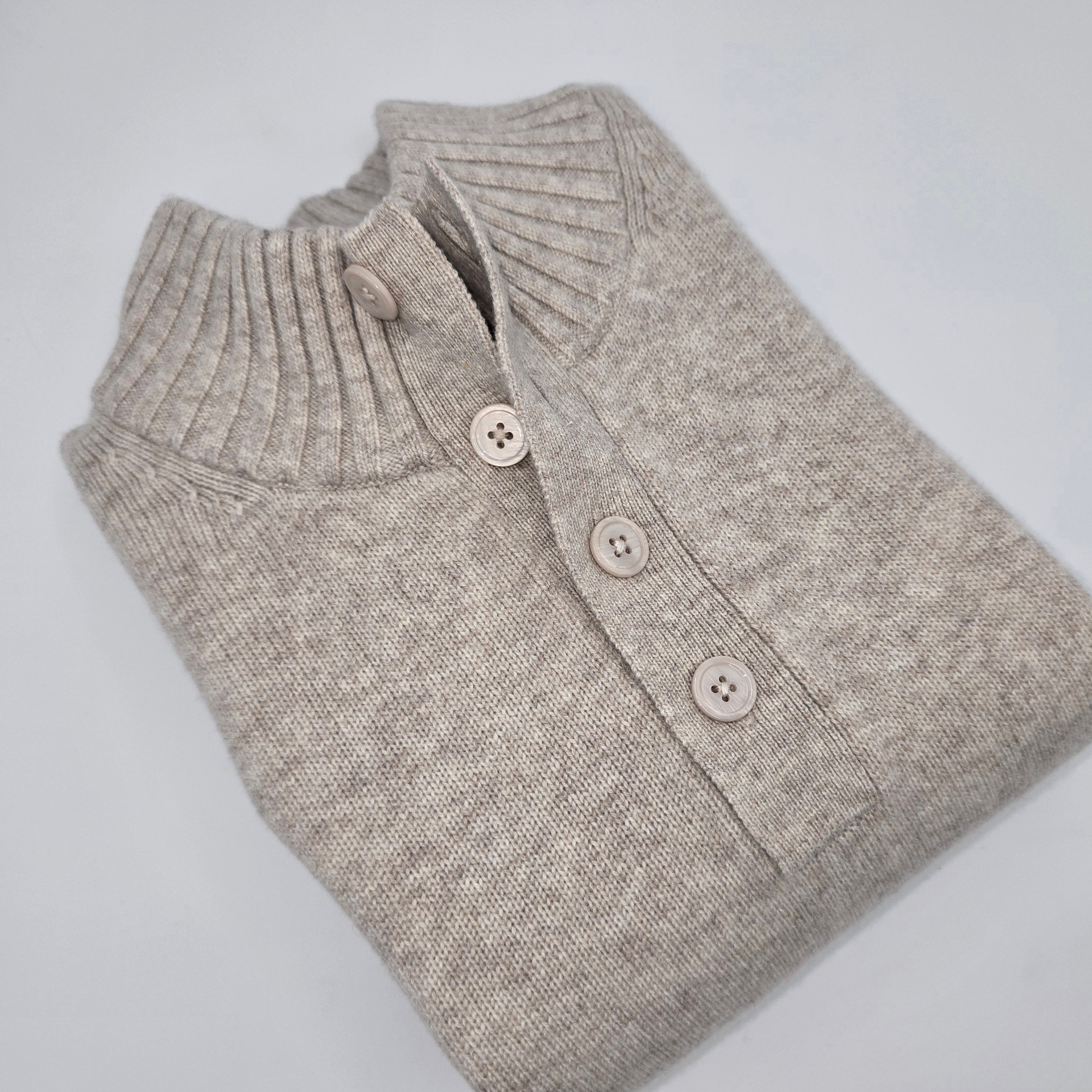Sweater Button-Up Collar Merino/Cashmere Sand