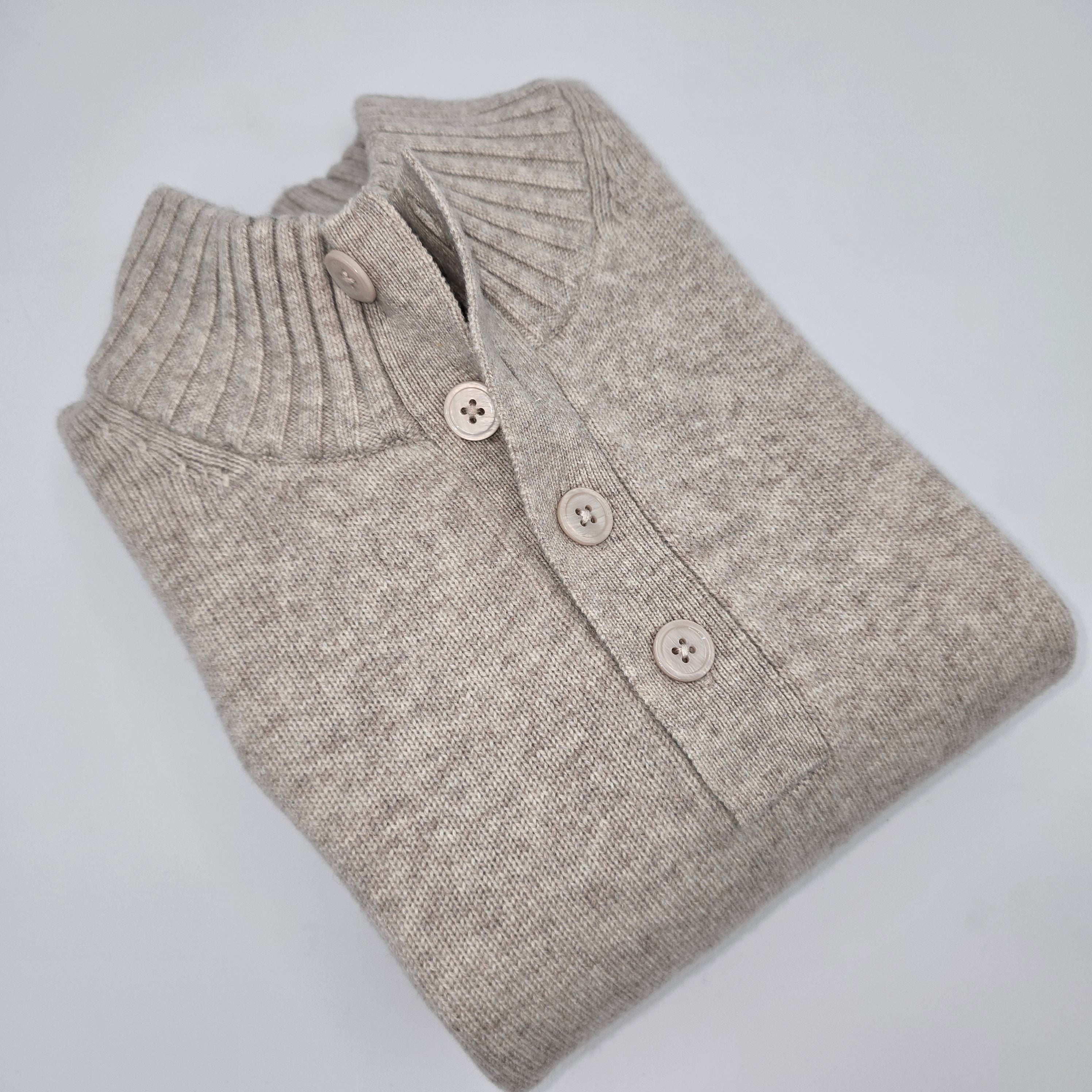 Sweater Button-Up Collar Merino/Cashmere Sand