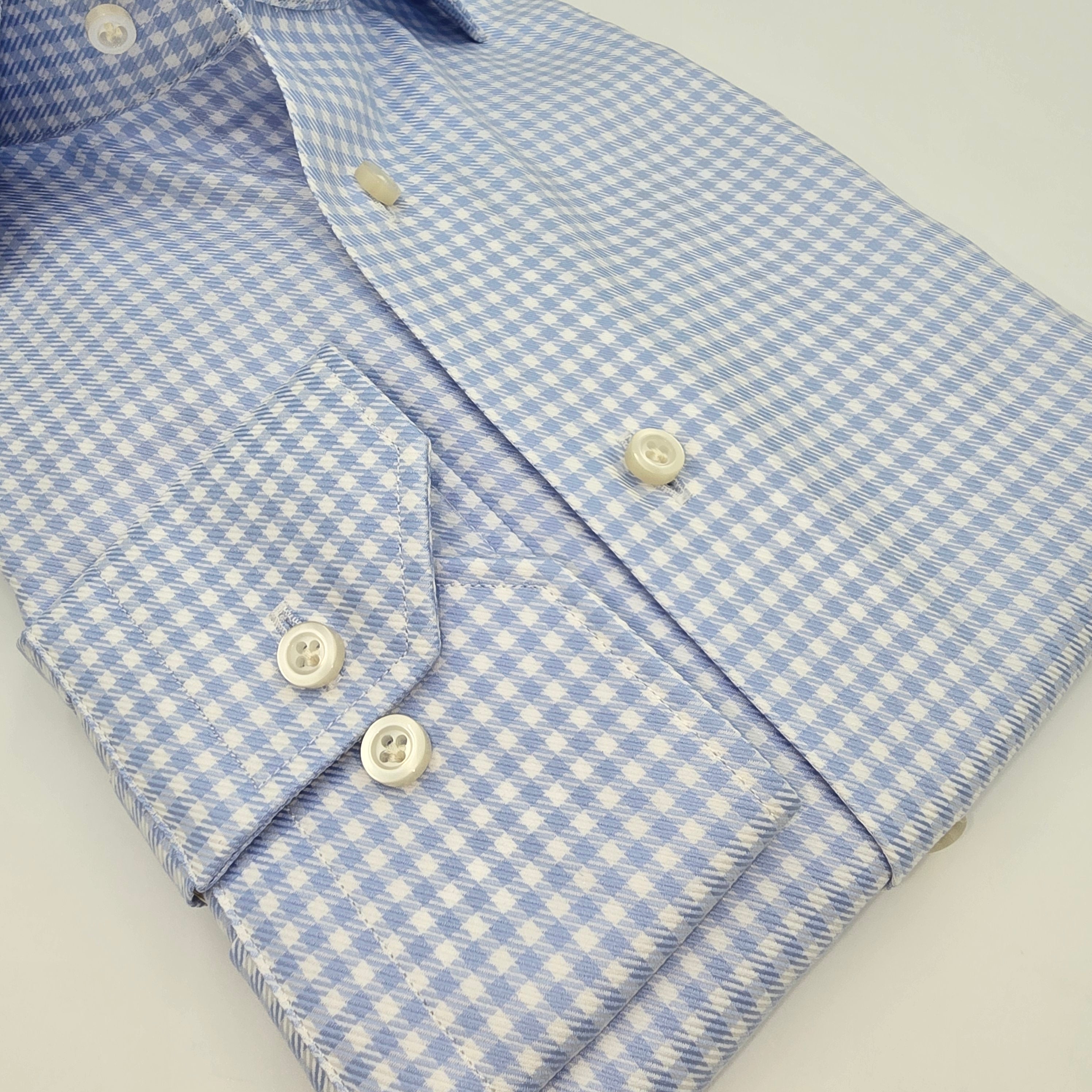 Cutaway Shirt Comfort Small Check Light Blue