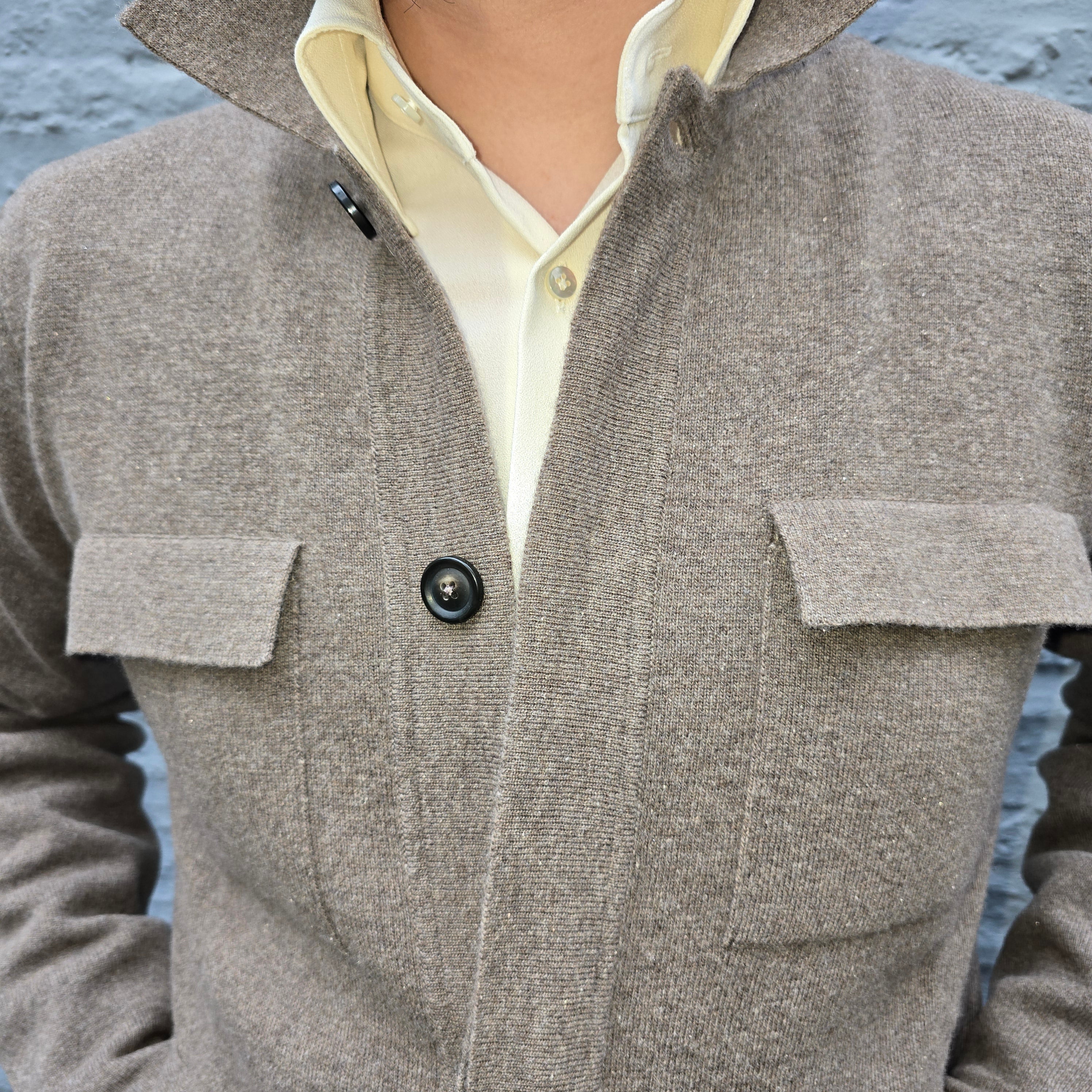 Polo Cardigan Knitted Wool Mid Brown