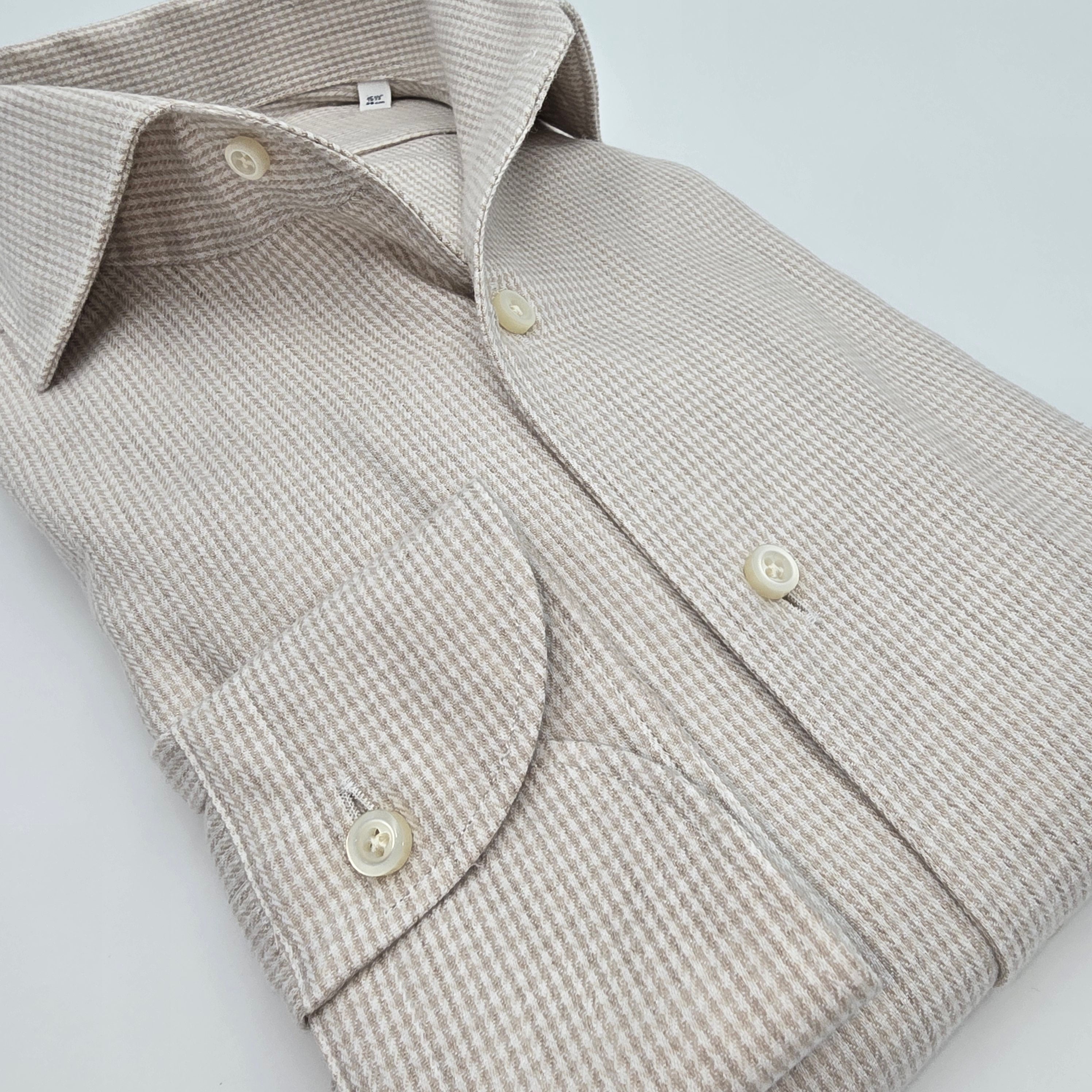 Hemd aus weichem Flanell, Pied de Poule, Beige