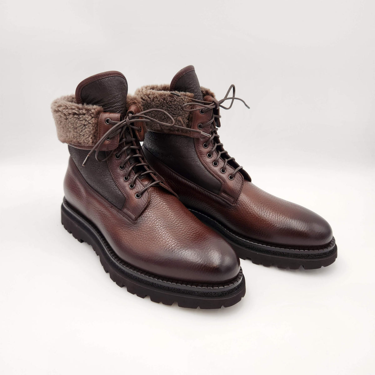 Hand-polished Fur-lined Boot Dark Brown