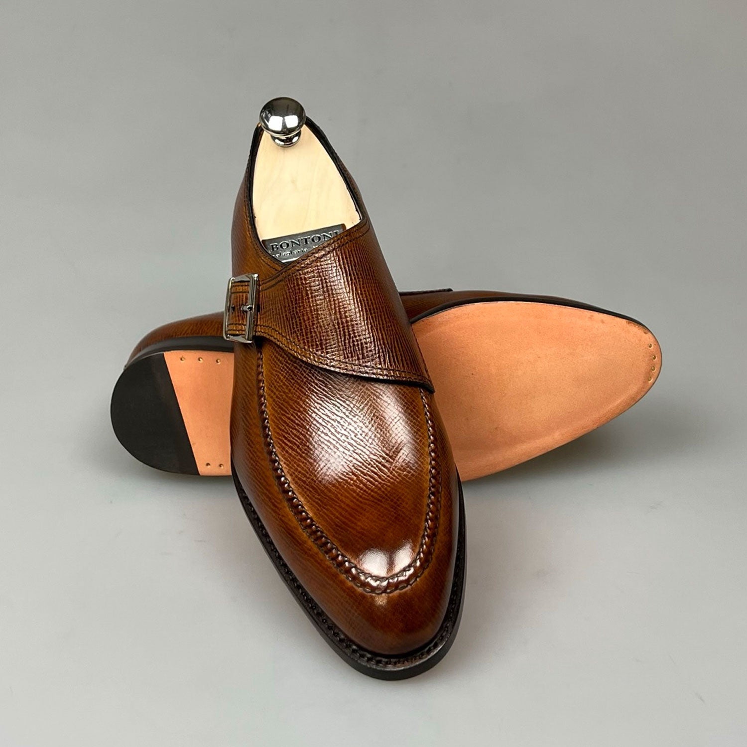 Bontoni Prestigio Monk Hatch Grain Mid Bruin