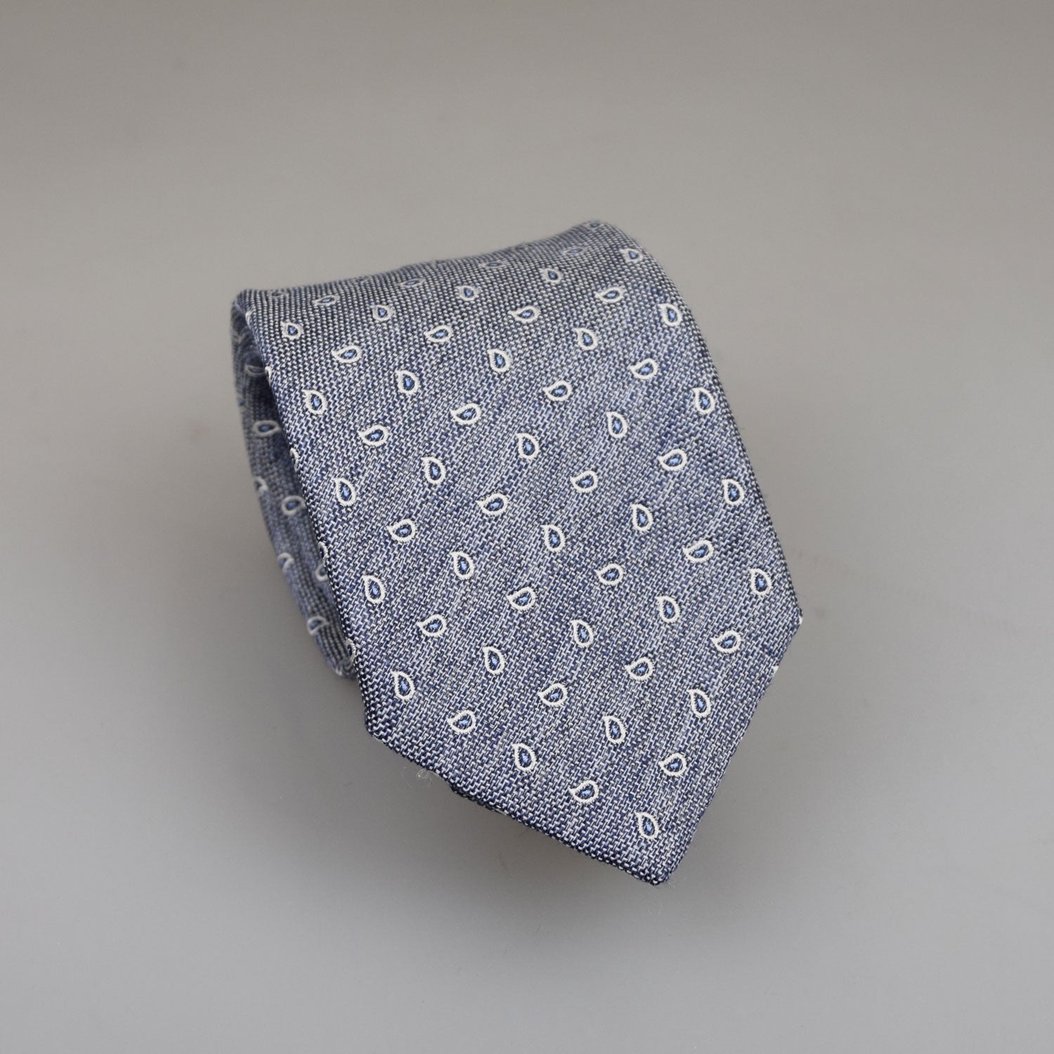 Julius Tie Silk/Cotton Paisley Licht Blauw