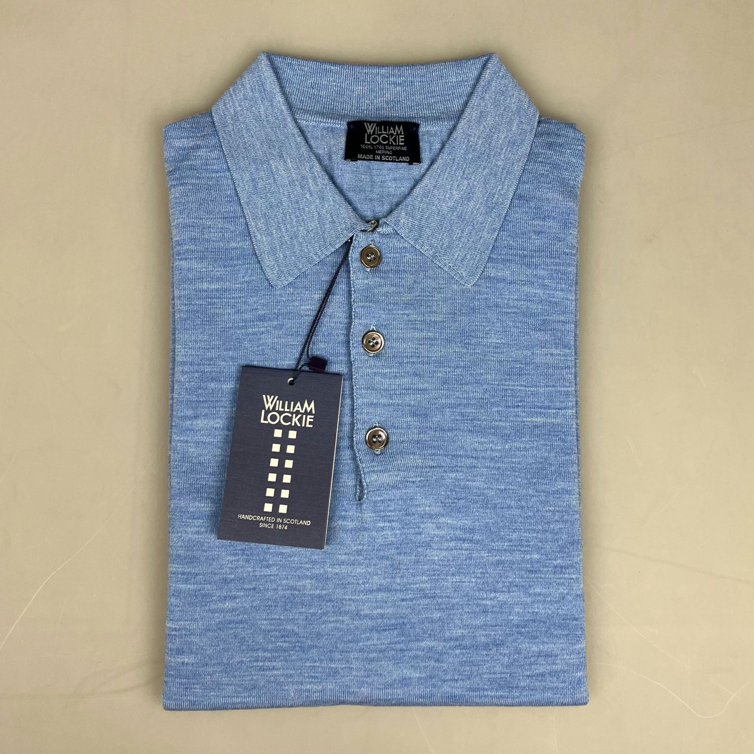 William Lockie Merinowool Knitted Polo Licht Blauw
