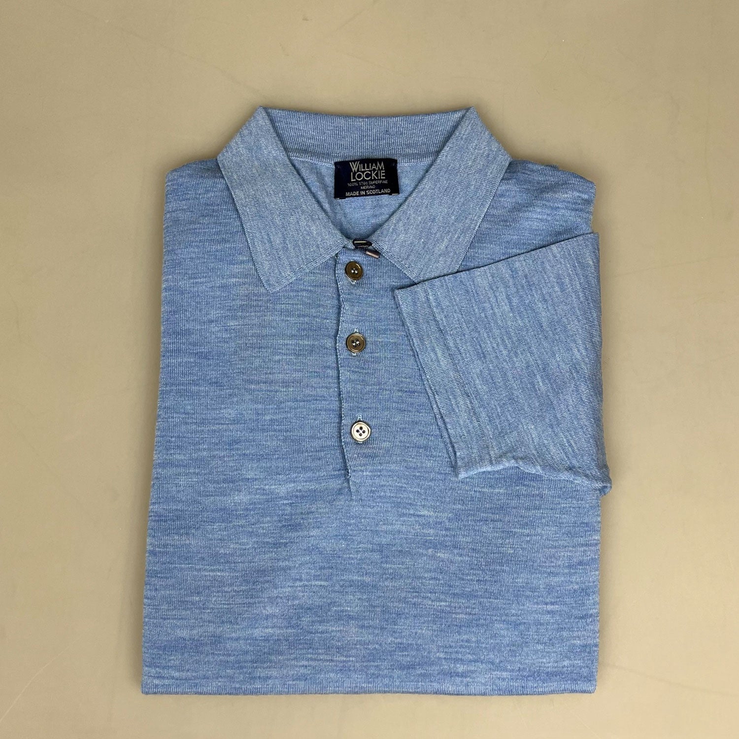 William Lockie Merinowool Knitted Polo Licht Blauw