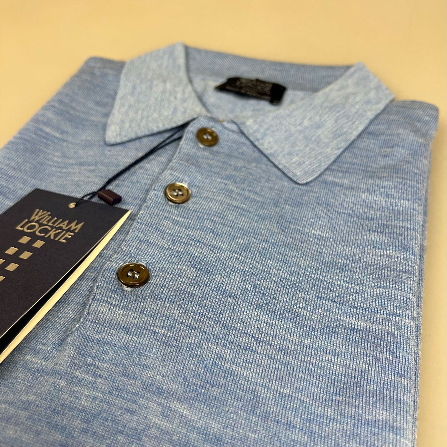 William Lockie Merinowool Knitted Polo Licht Blauw