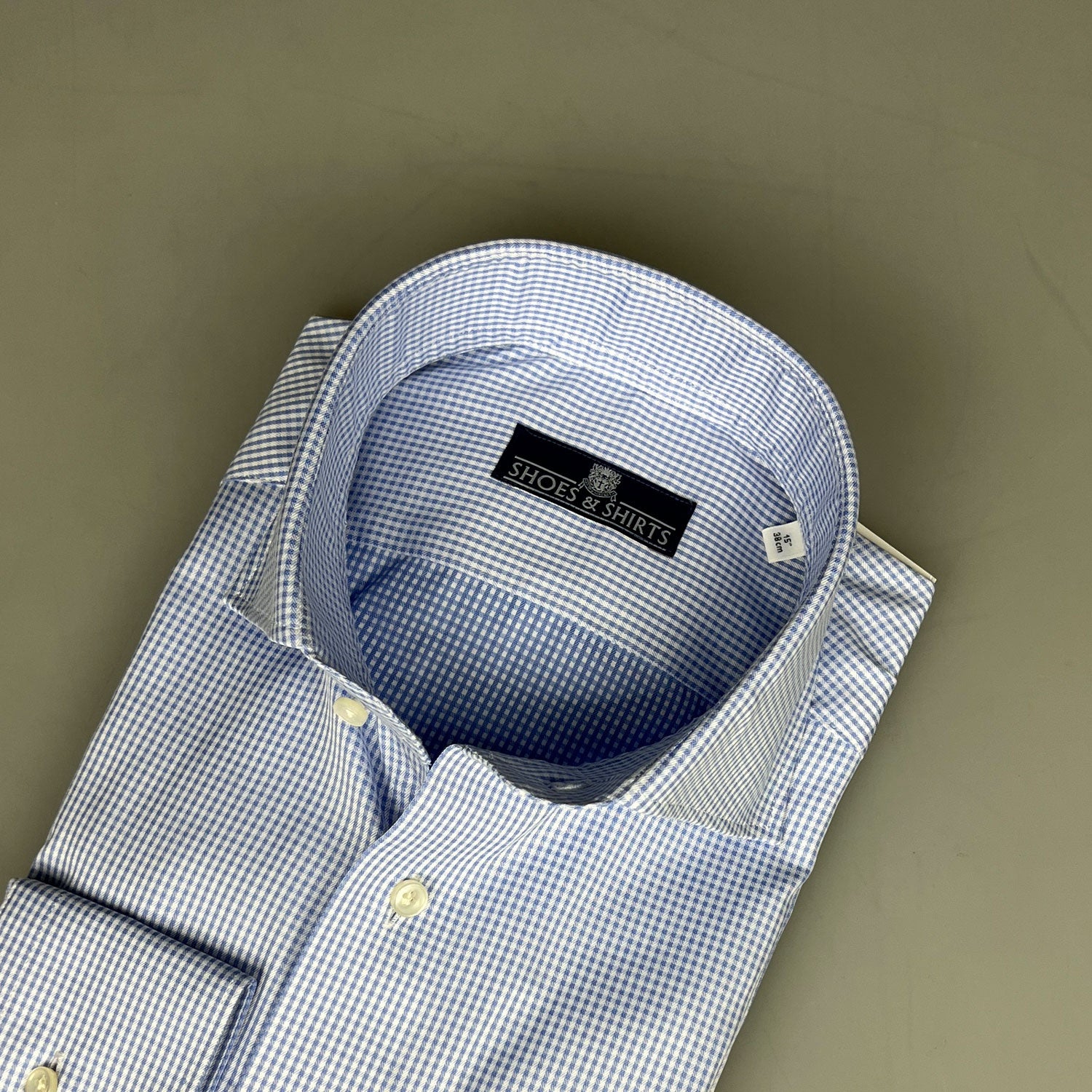 Julius Cutaway MF Twill Check Licht Blauw