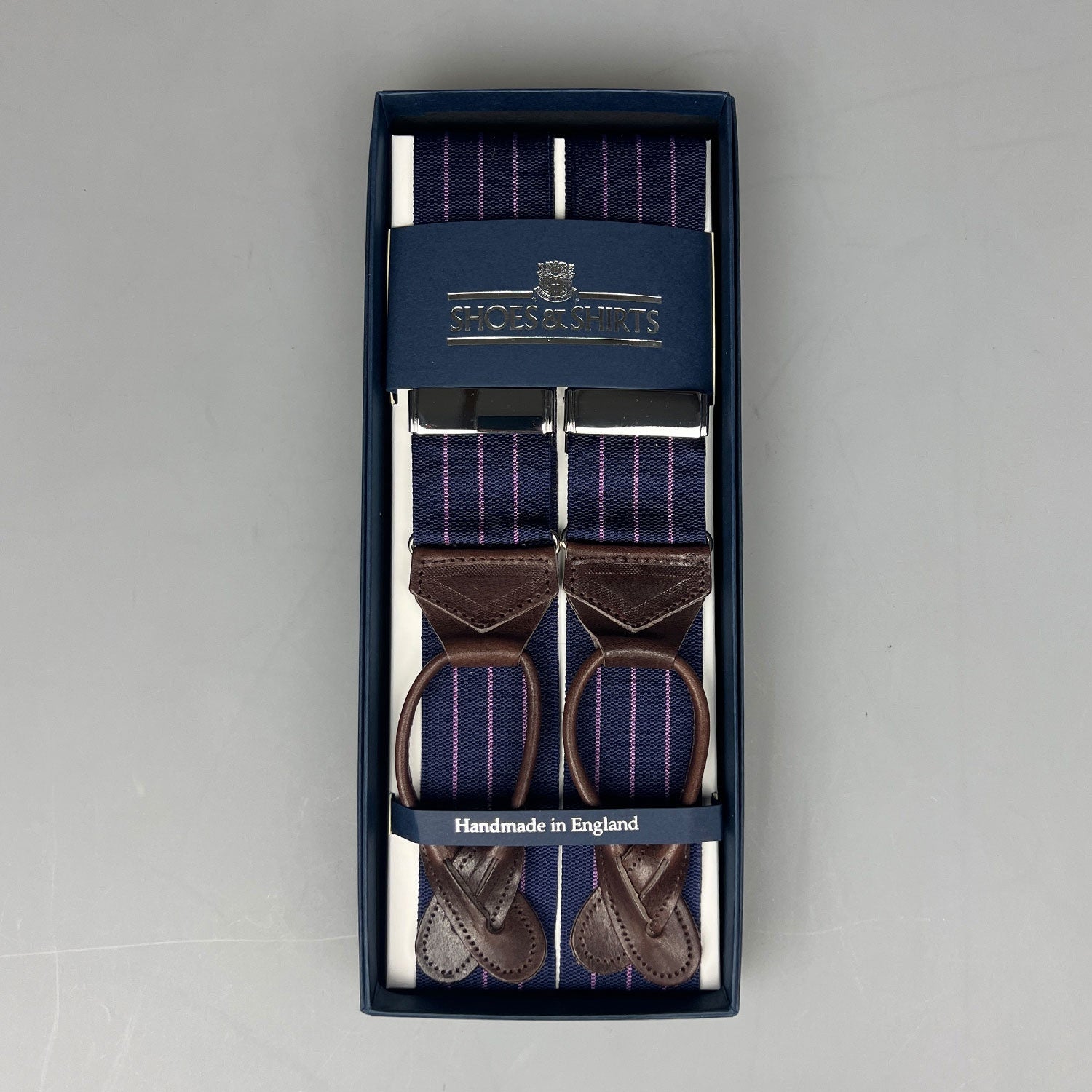 Albert Thurston Braces Stripe Soft Pink Navy