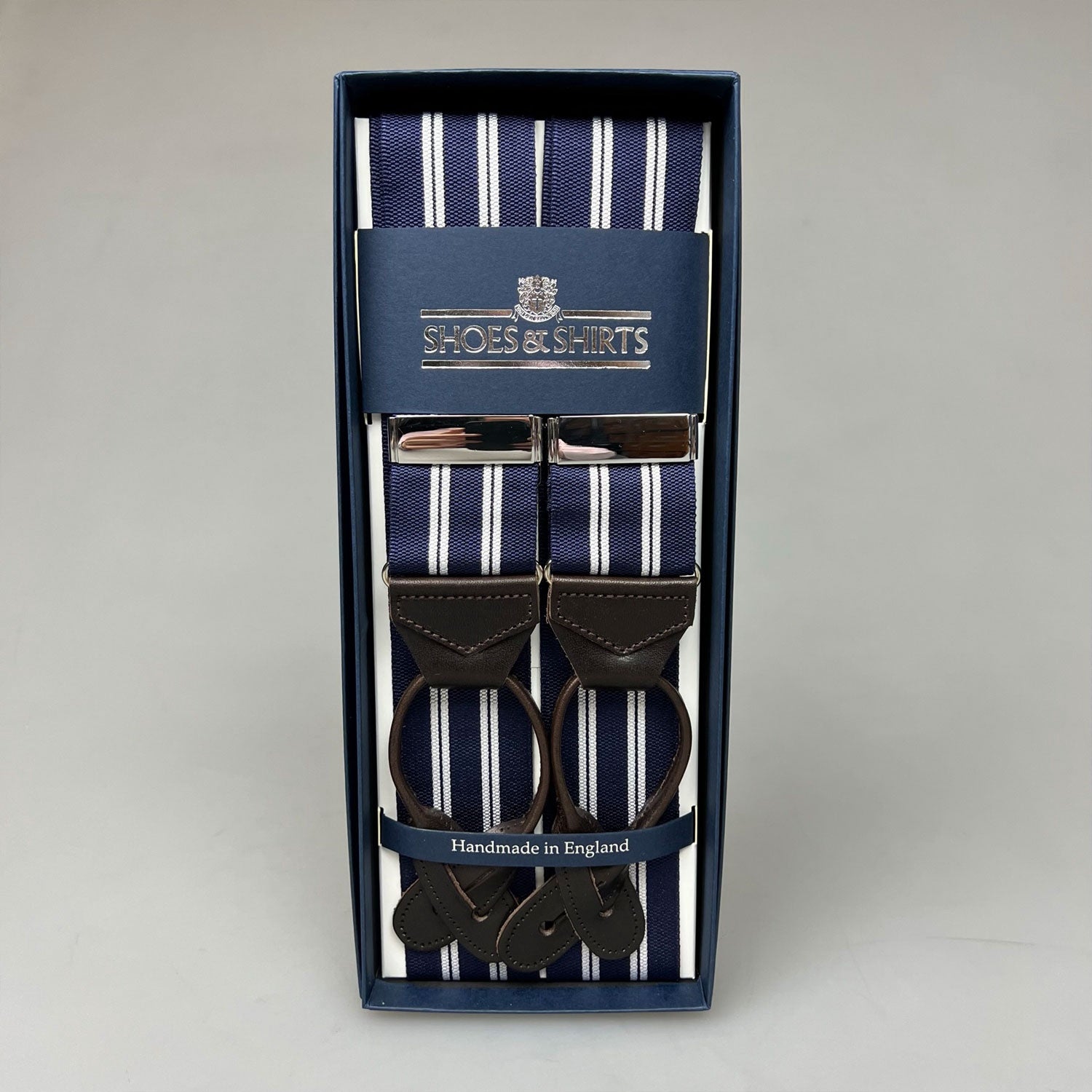 Albert Thurston Braces Stripes White Navy
