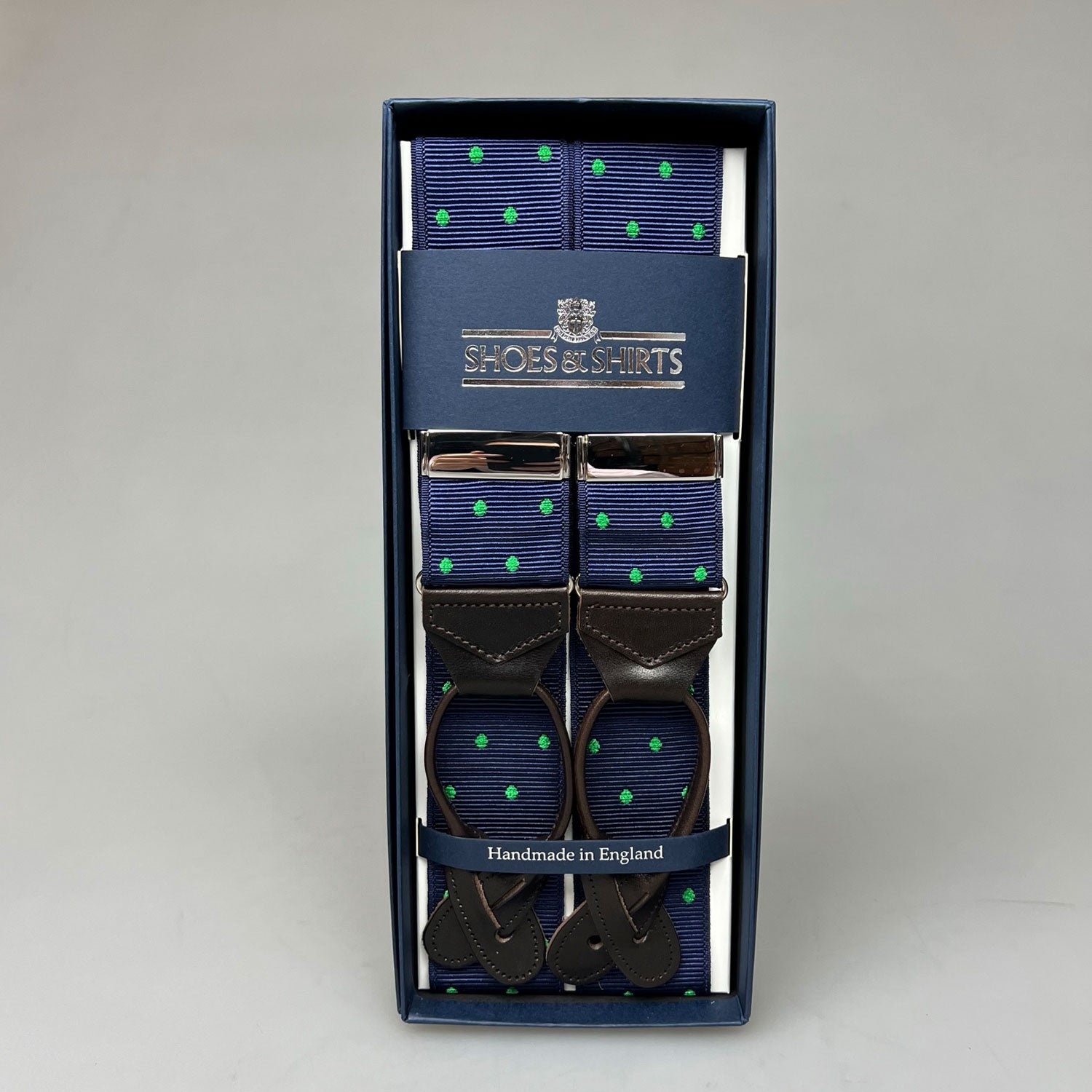 Albert Thurston Braces Polka Dot Green Navy