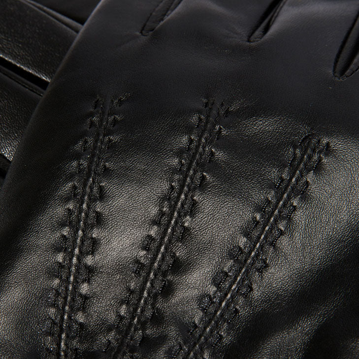 Gloves leather touchscreen wool lining Black