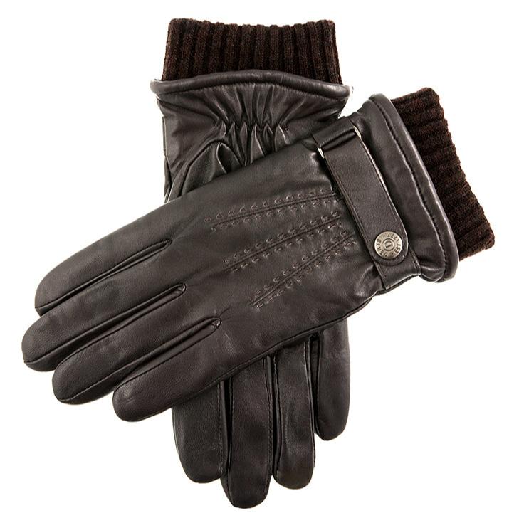Dents Gloves leather touchscreen wool lining dark brown
