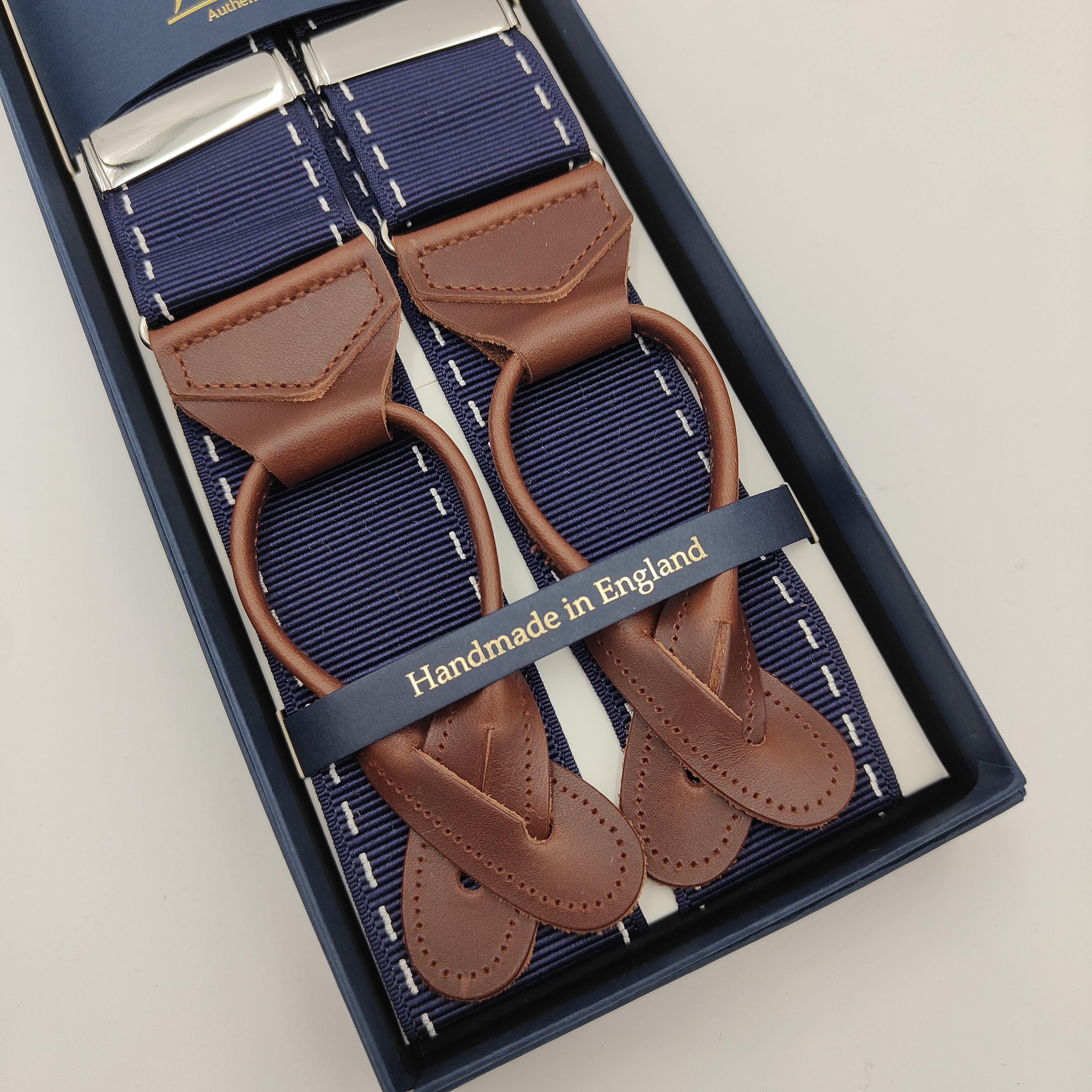 Braces Blue White Stitch Navy