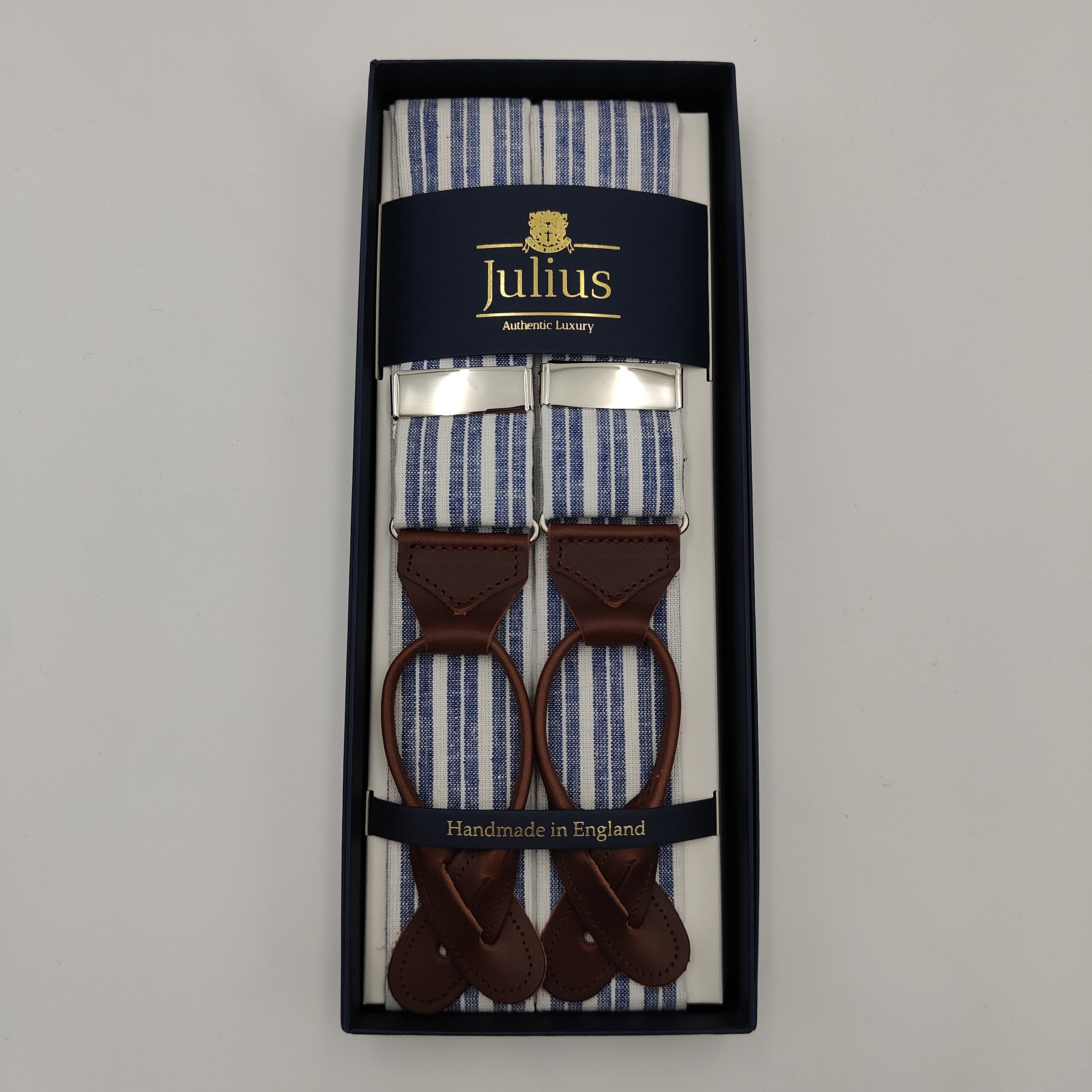 Braces Linen Stripes Mid Blauw