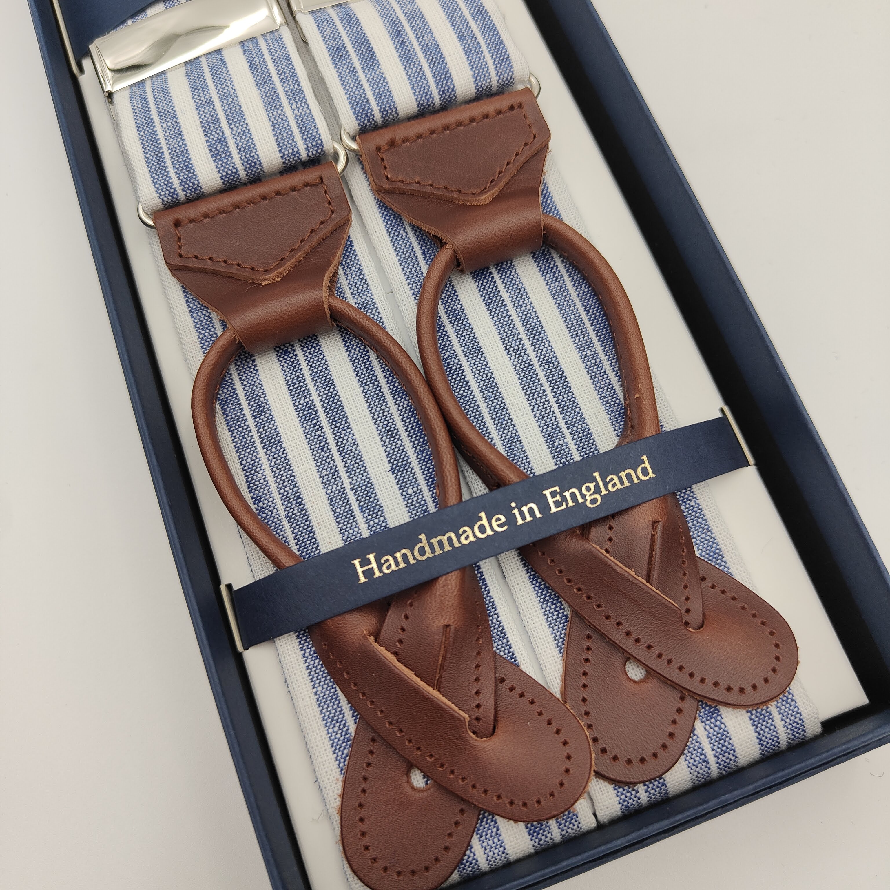 Braces Linen Stripes Mid Blauw