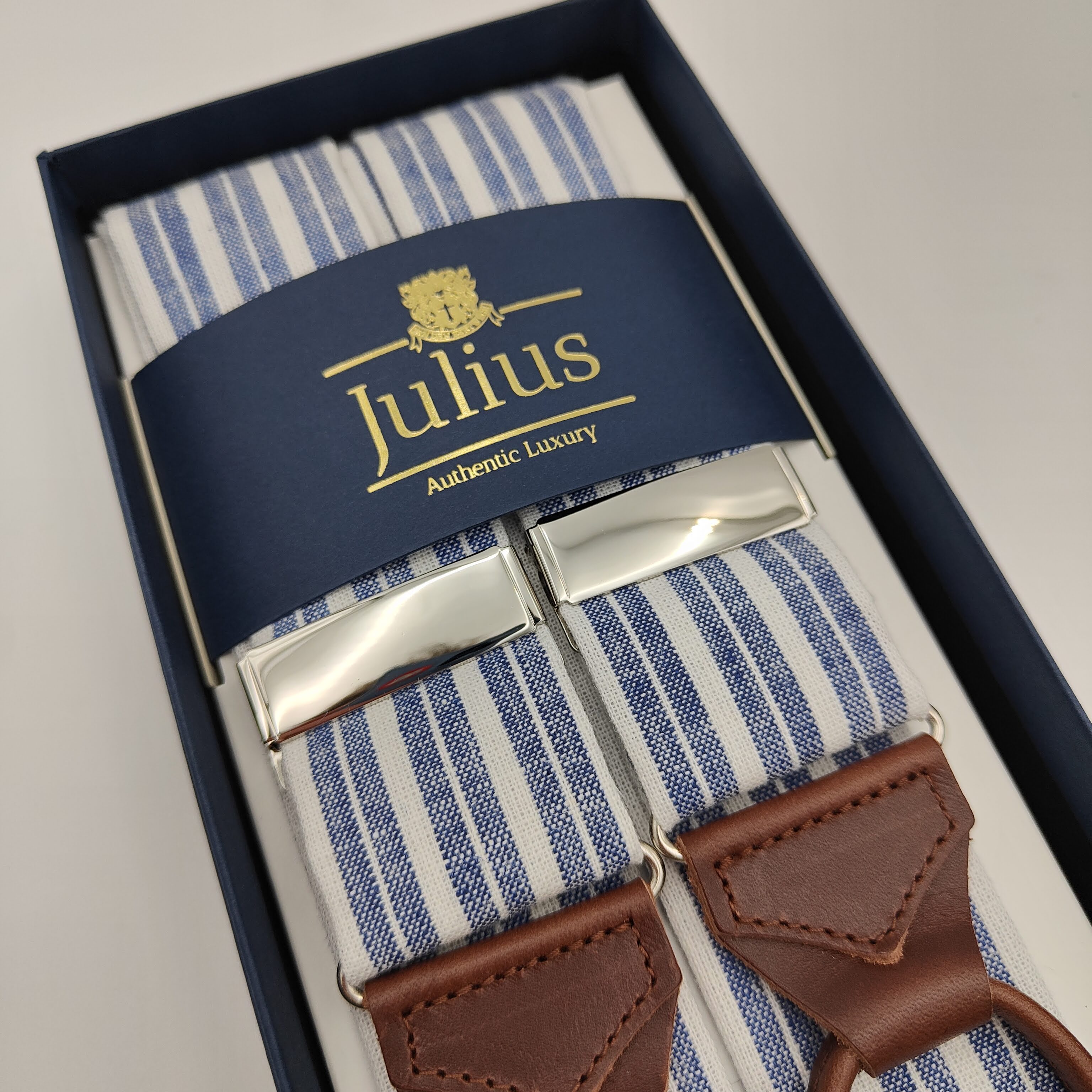 Braces Linen Stripes Mid Blauw