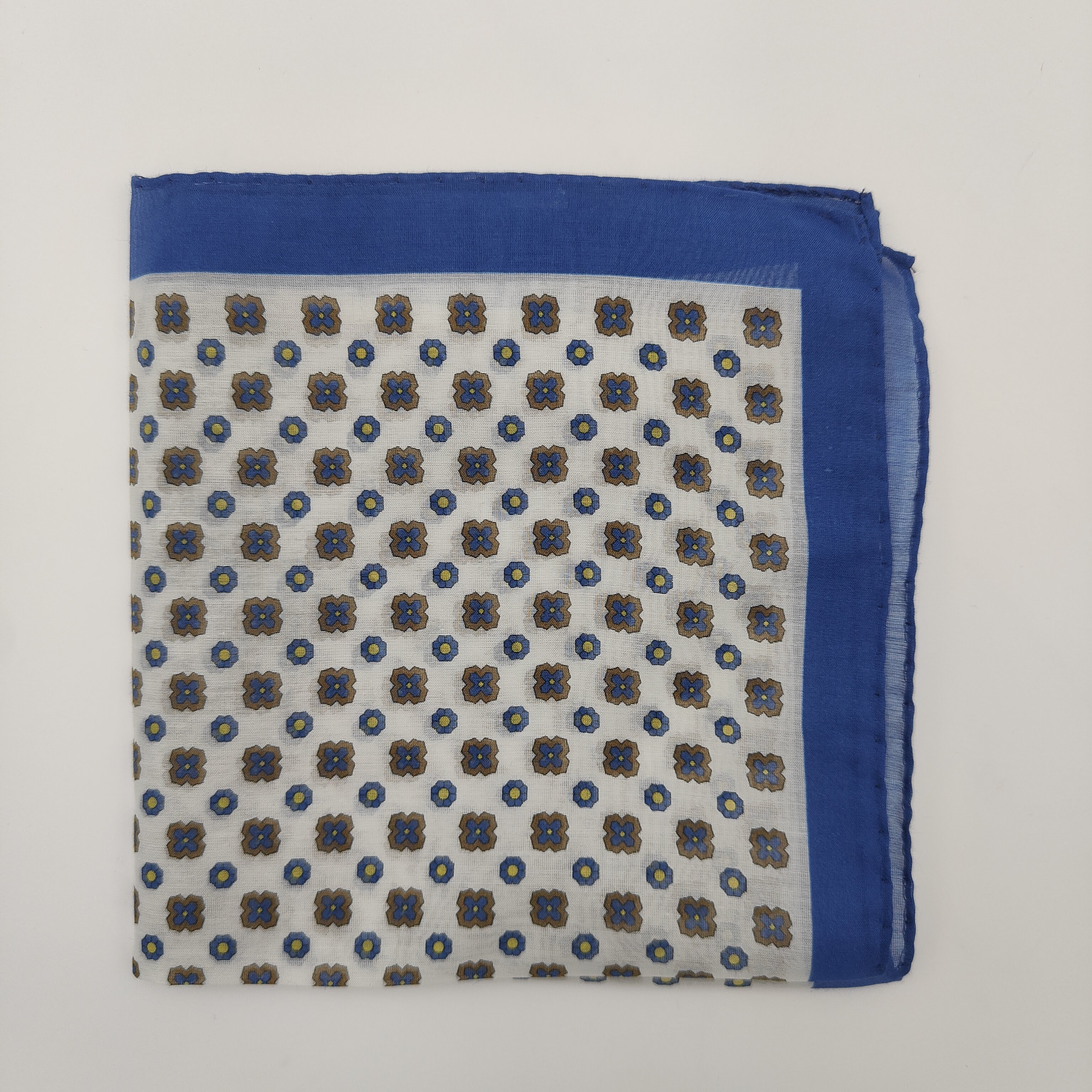 Pocket Square Como Cotton/Silk White/Blu