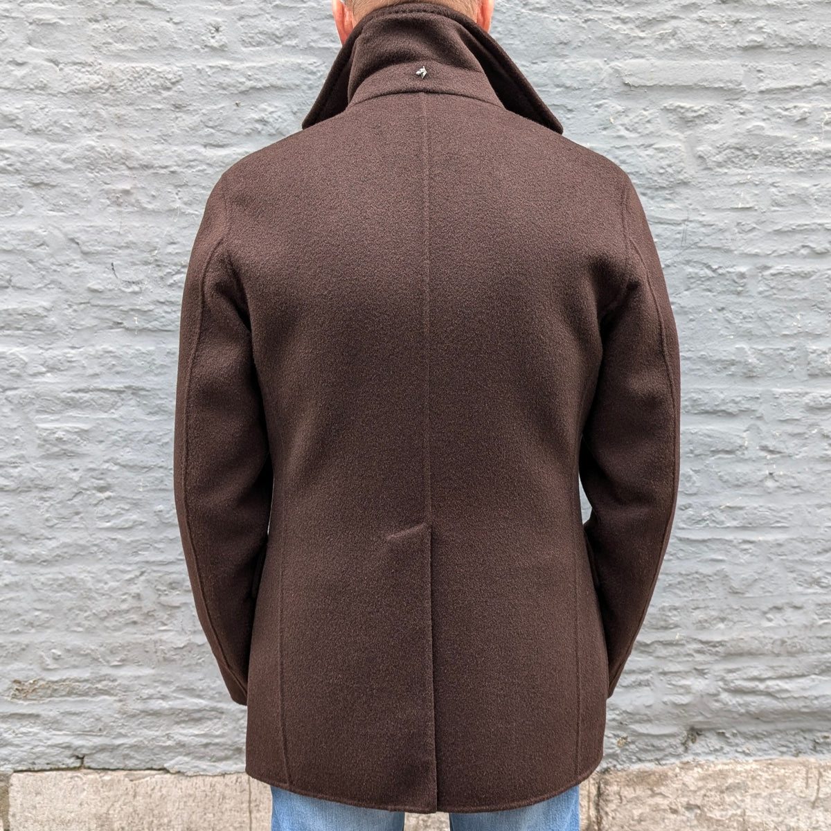 Double Breasted Wool/Cashmere Peacoat Brown