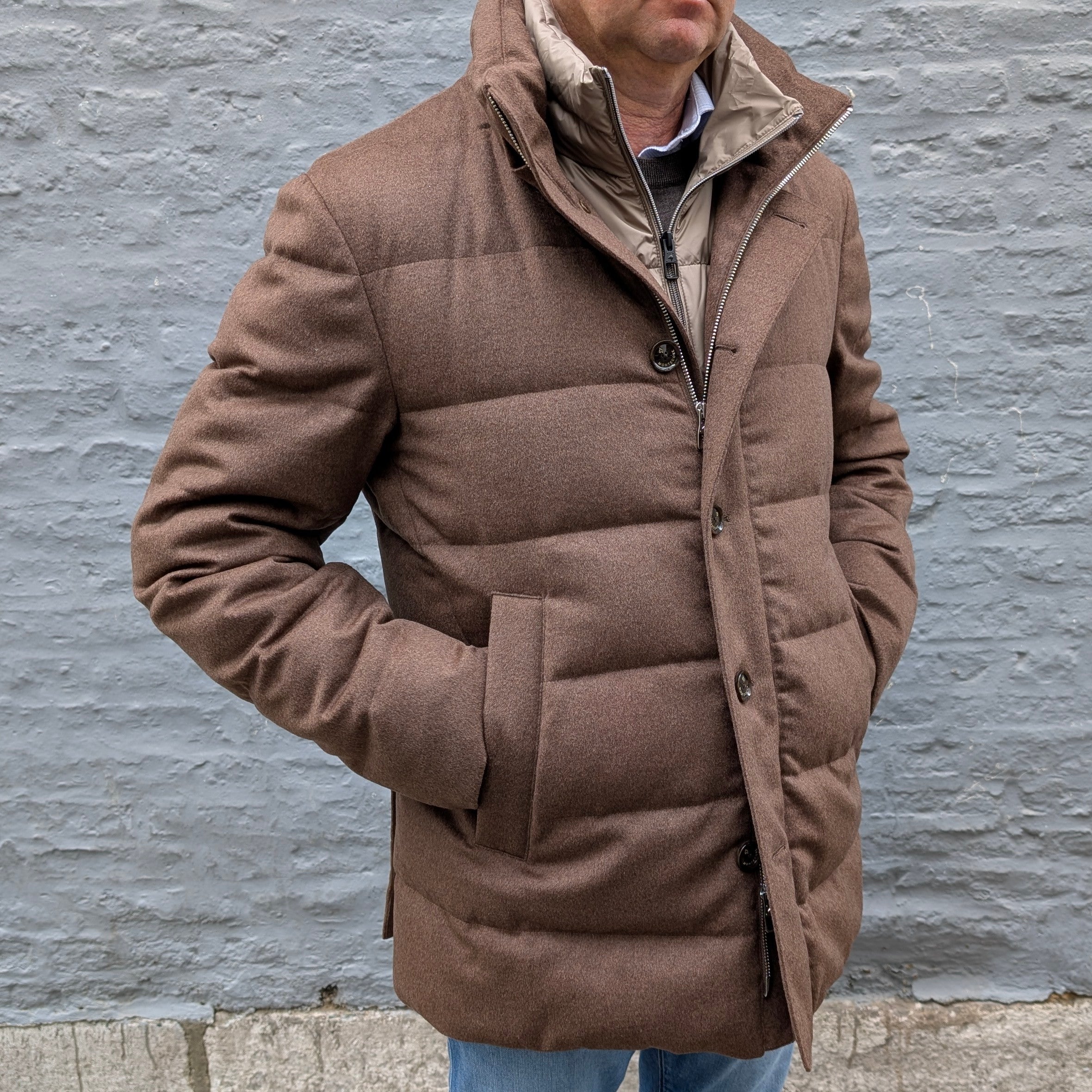 Down Jacket Wool/Silk/Cashmere Hoodie Brown