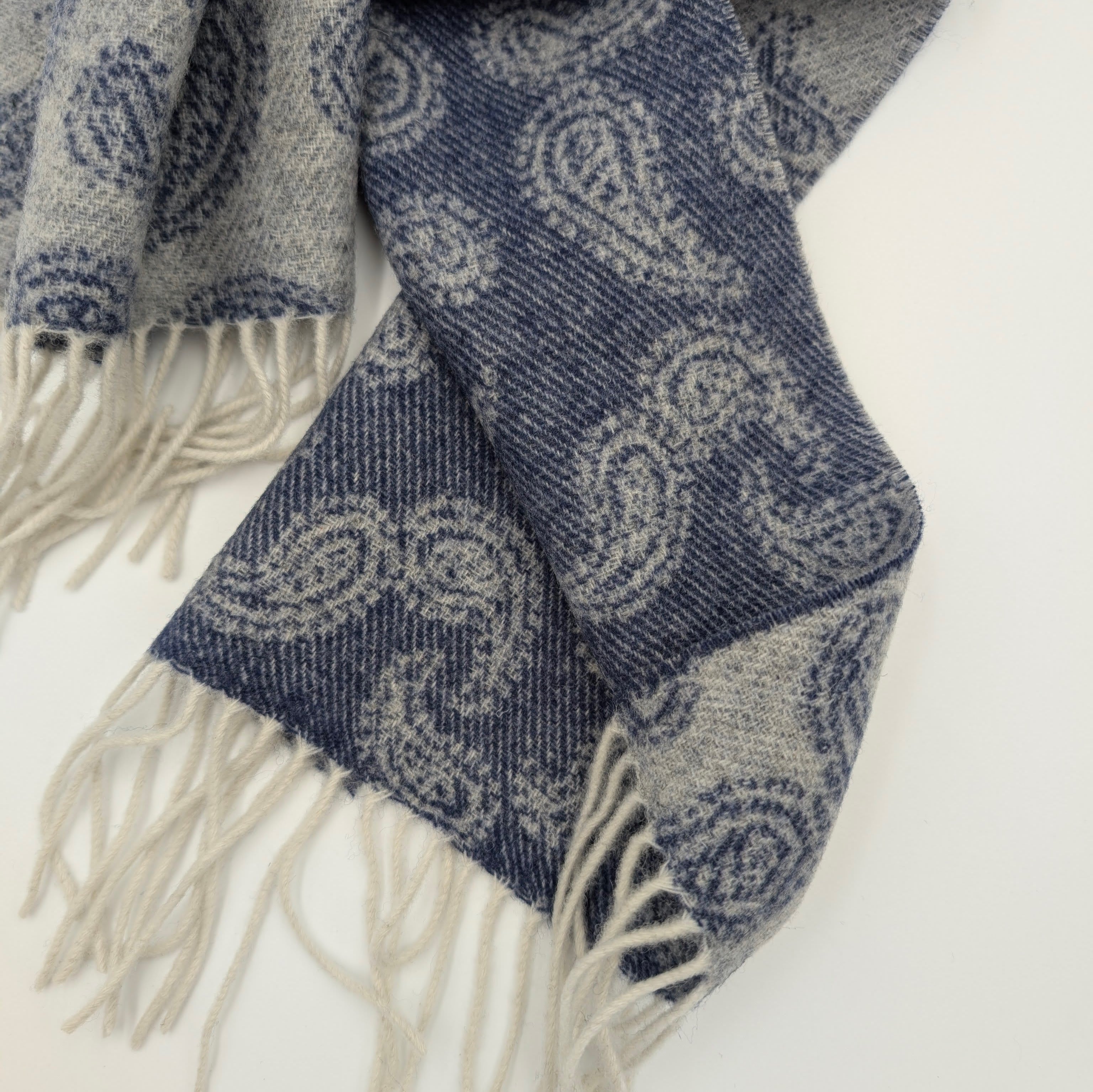 Scarf Wool/Cashmere Paisley Blue