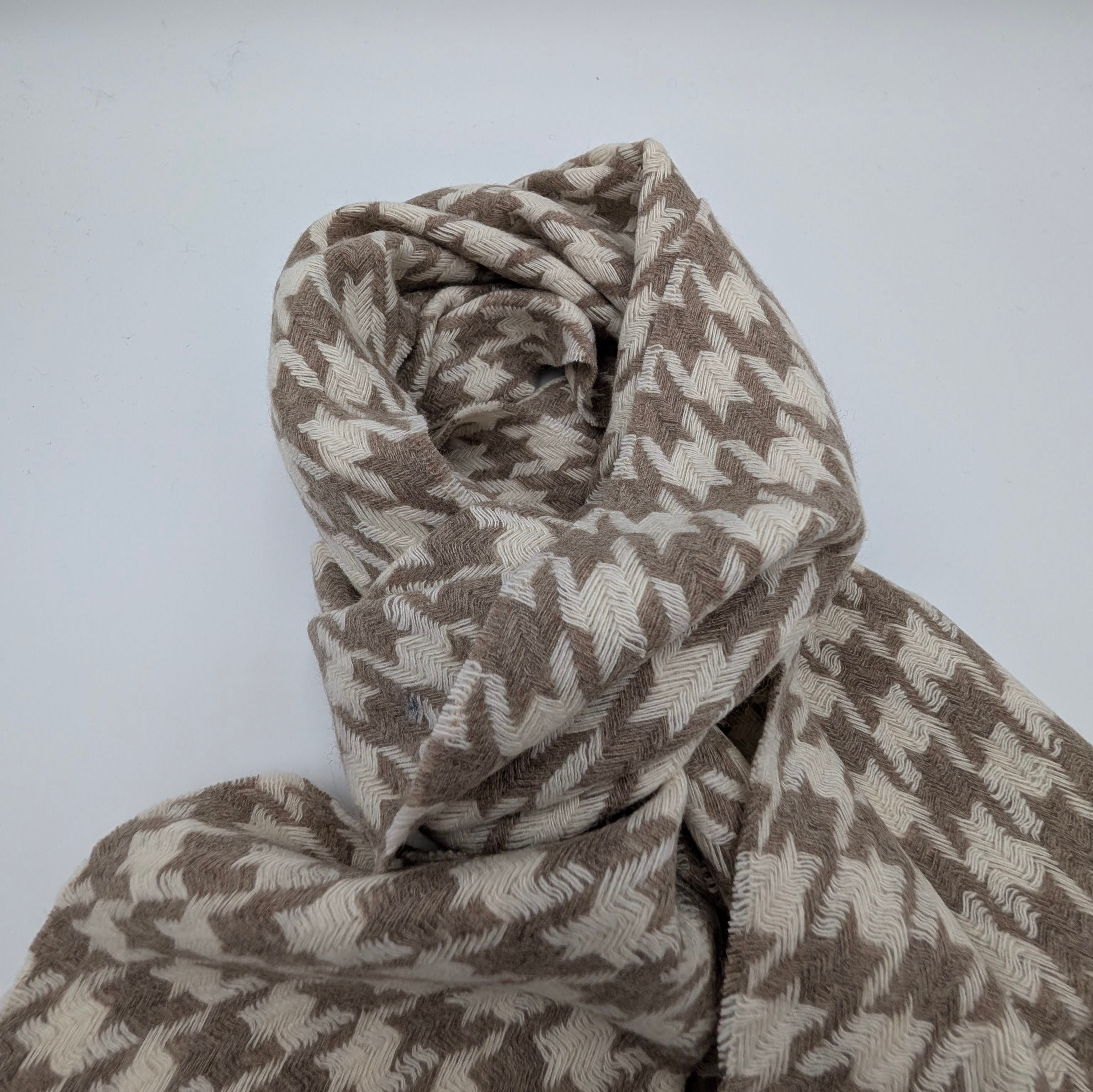 Scarf Cashmere Big Pied de Poule Beige