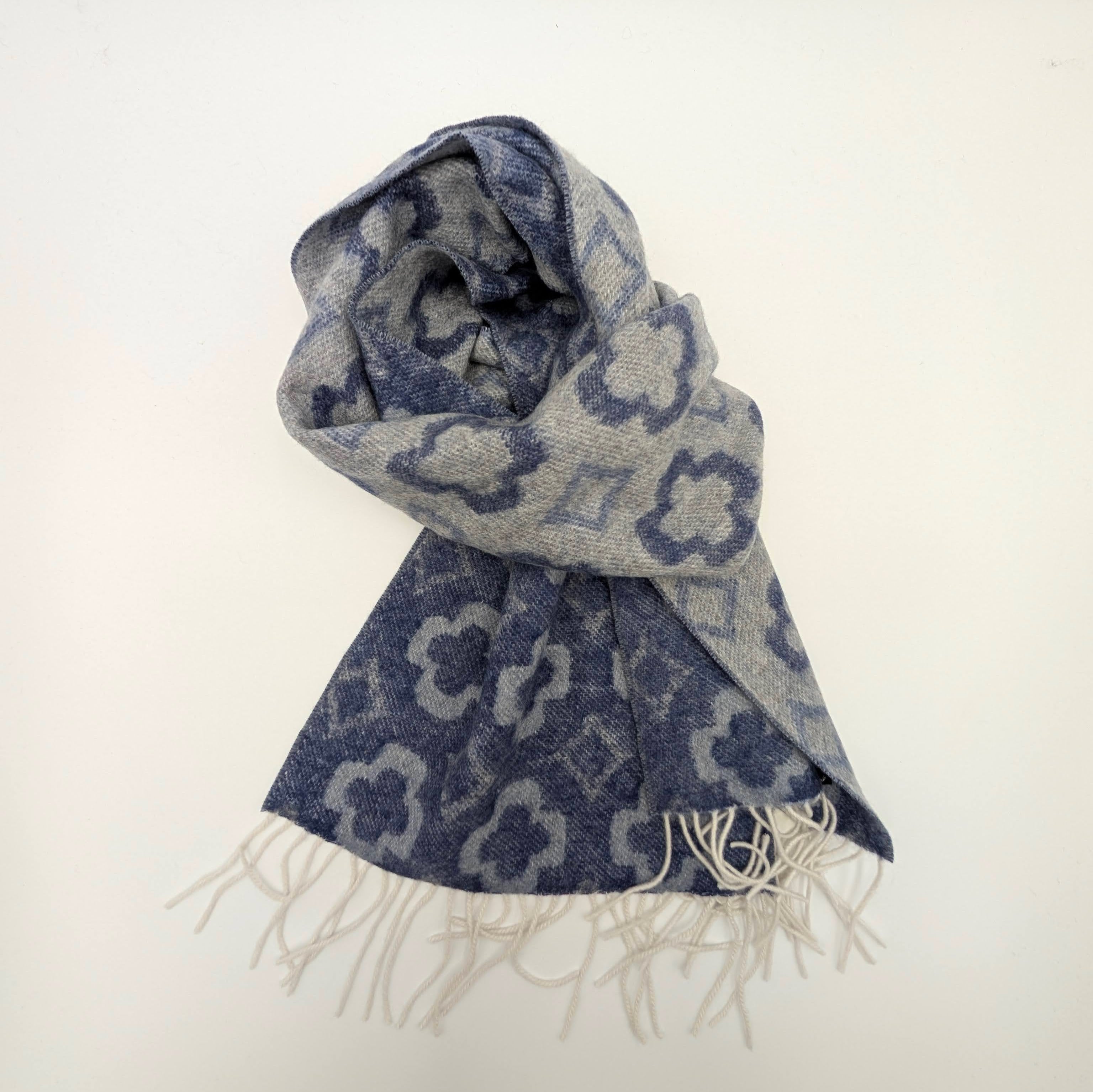 Scarf Cashmere Big Flower Blue