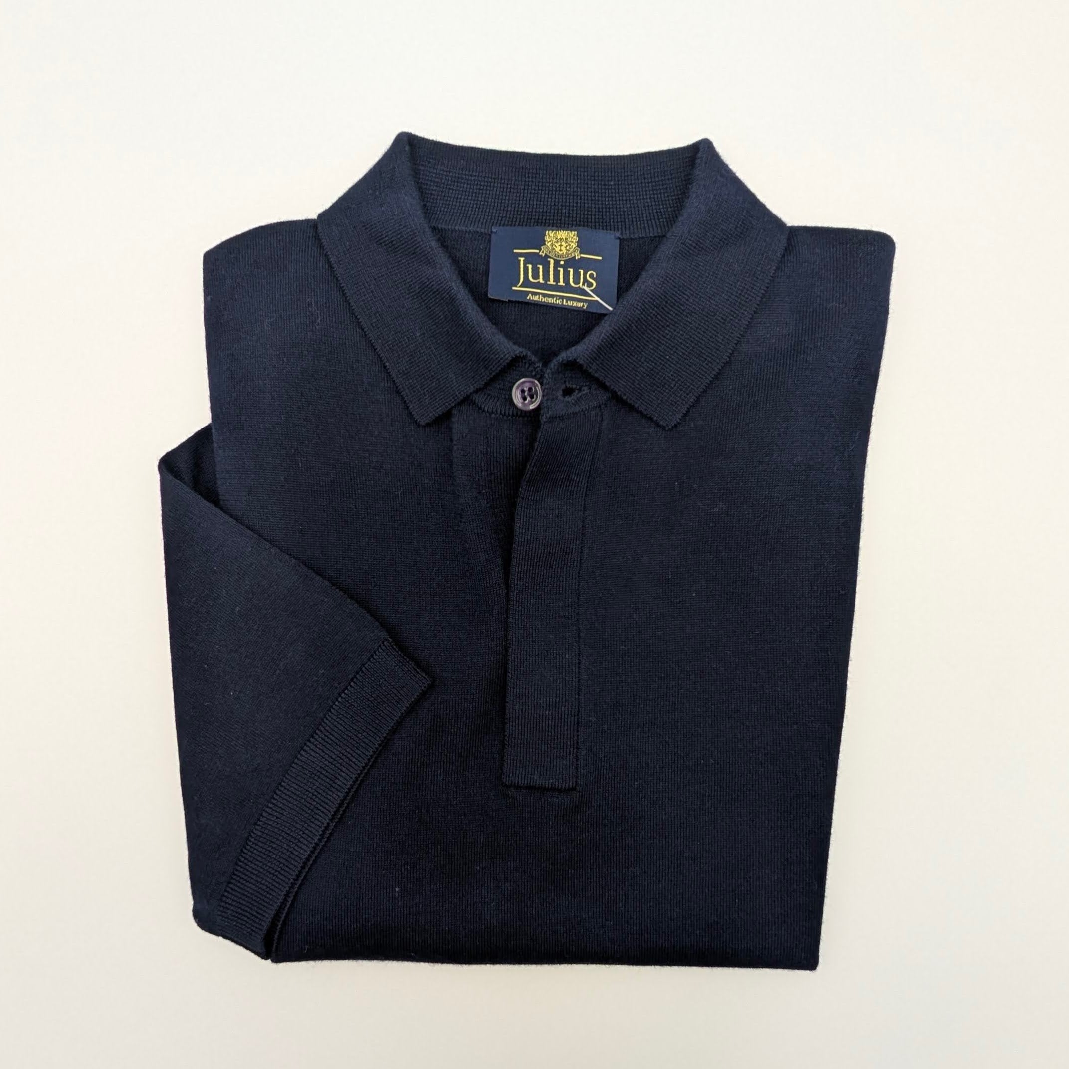 Shortsleeve Polo Blind Button Merino/Cashm/Silk Navy