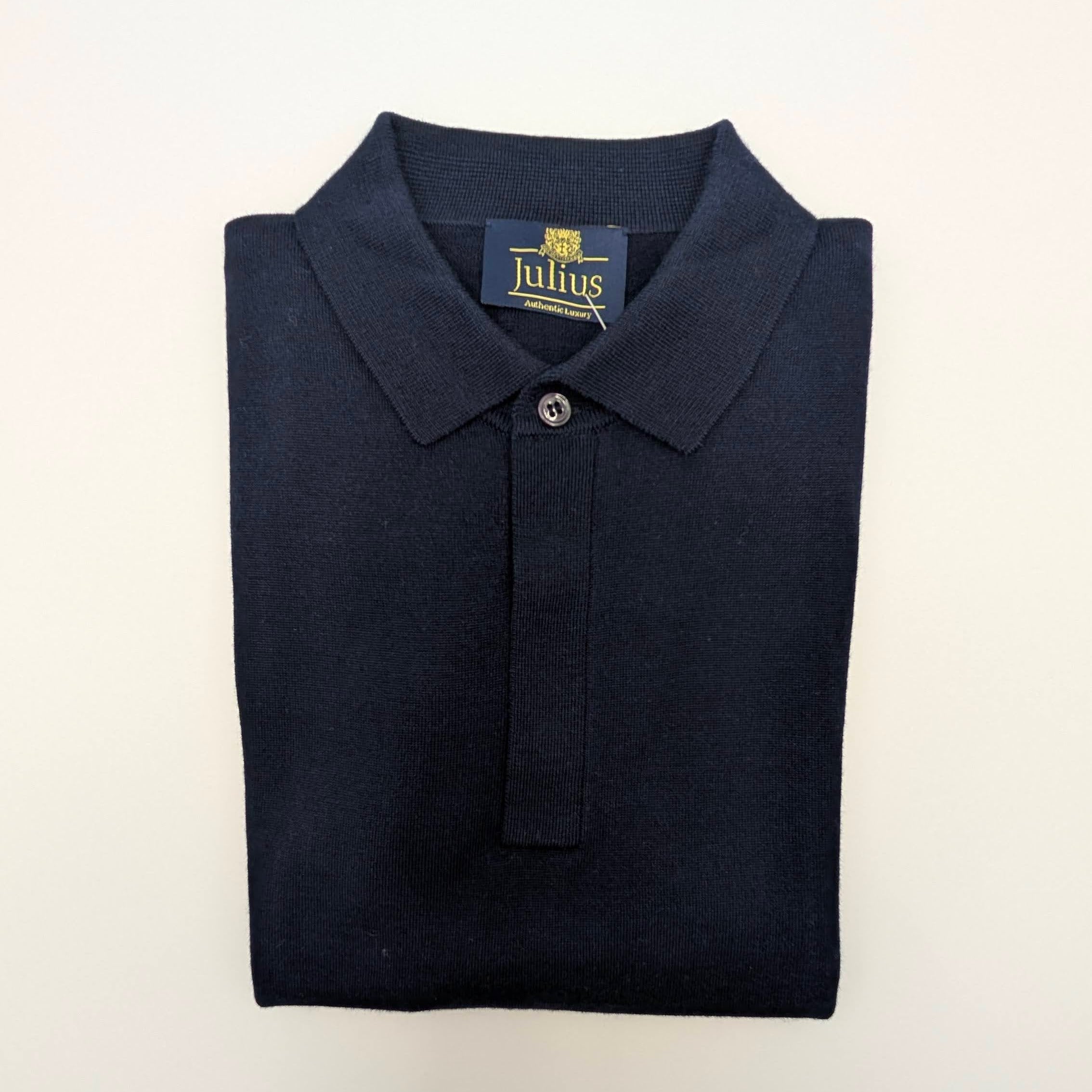 Shortsleeve Polo Blind Button Merino/Cashm/Silk Navy
