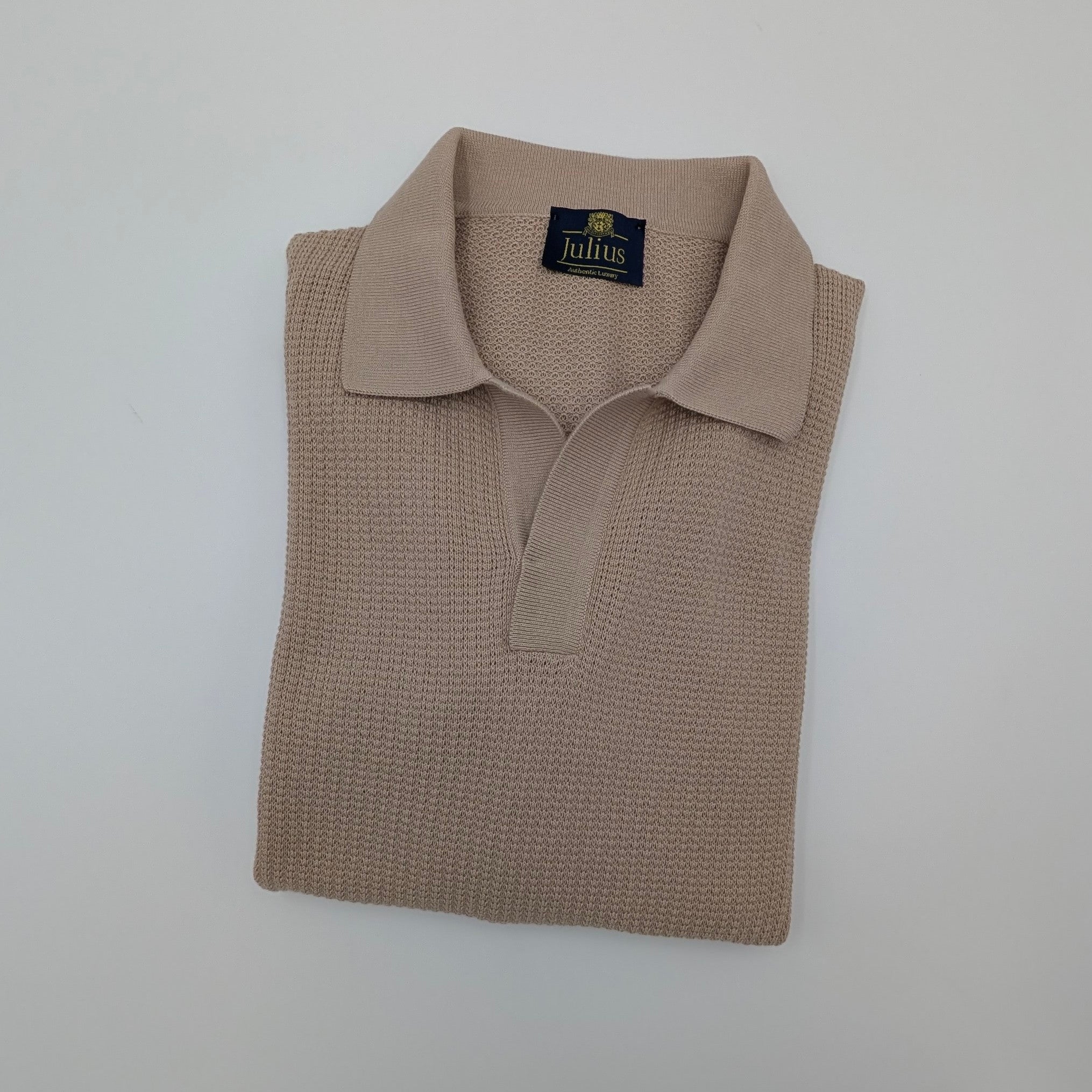 Buttonless Long Sleeve Cotton Knit Polo Sand