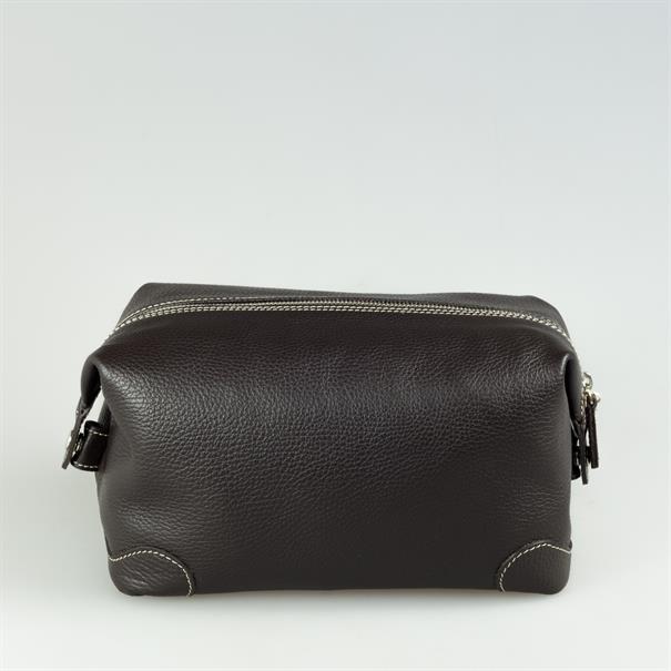 Toiletry Bag Grain Leather Dark Brown