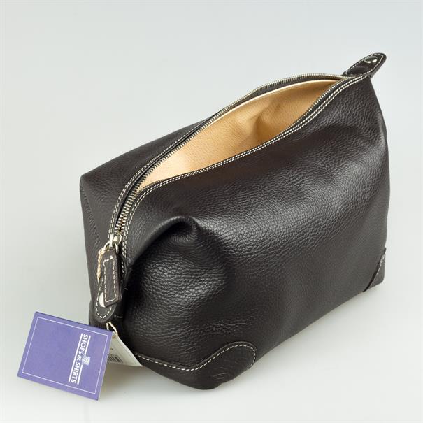 Toiletry Bag Grain Leather Dark Brown