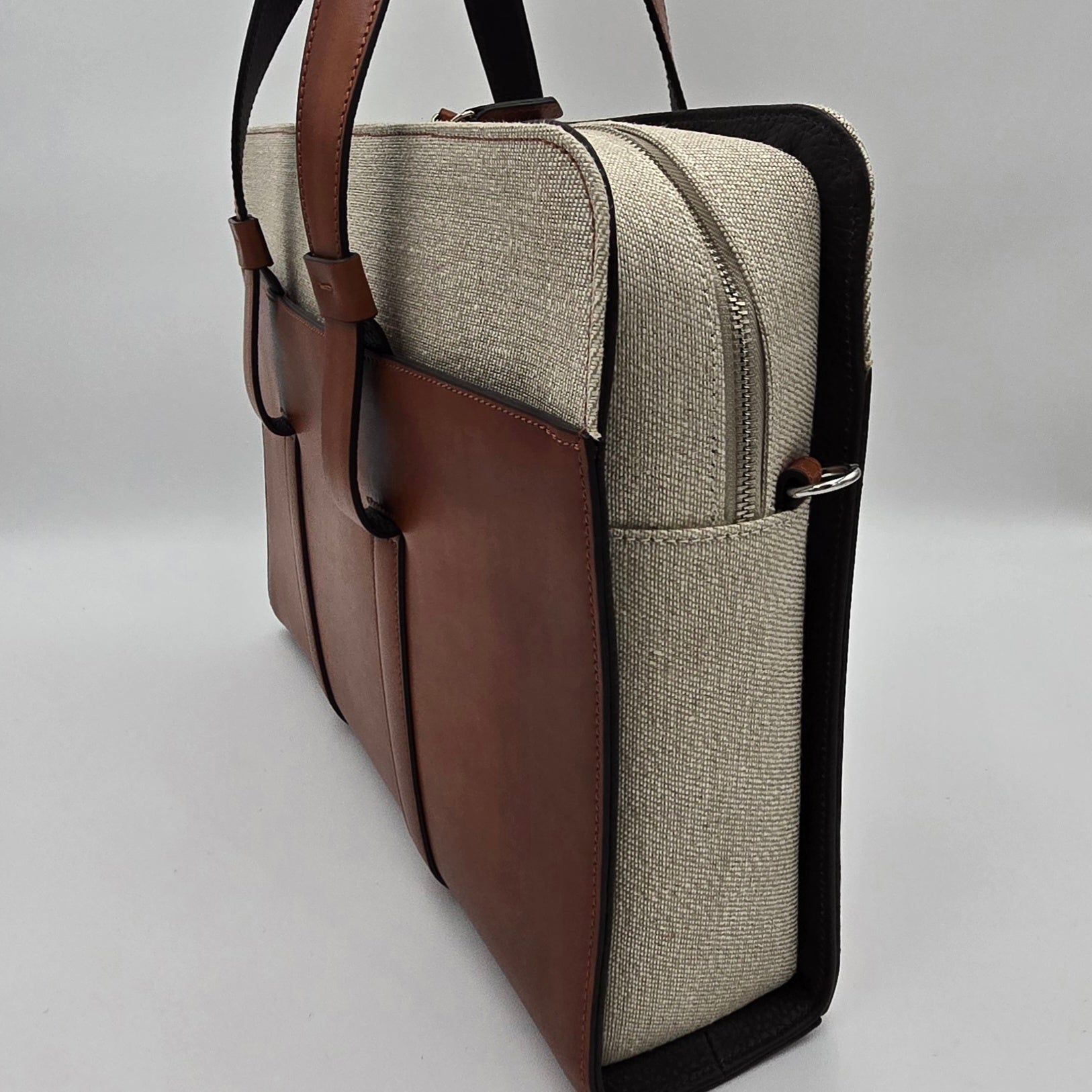 Business Bag Canvas & Handpolished Calf Cognac