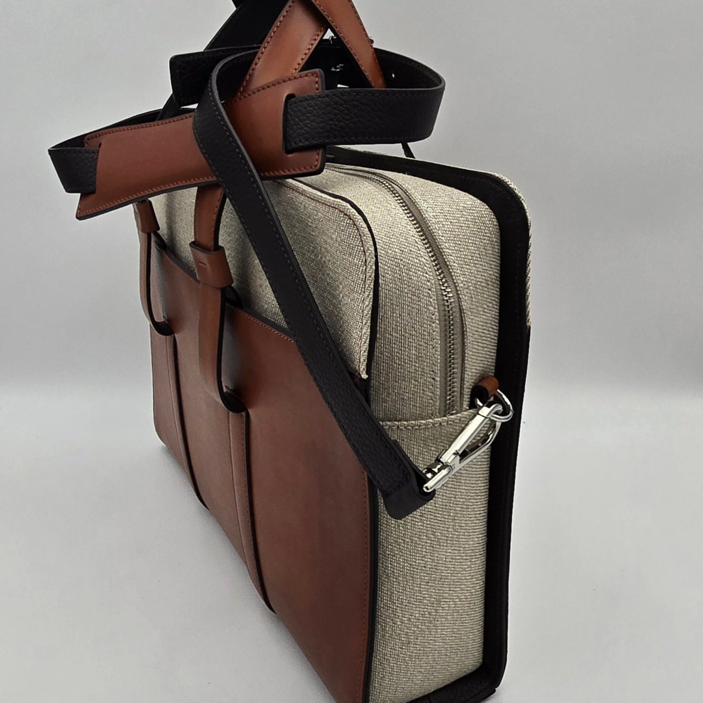 Business Bag Canvas & Handpolished Calf Cognac