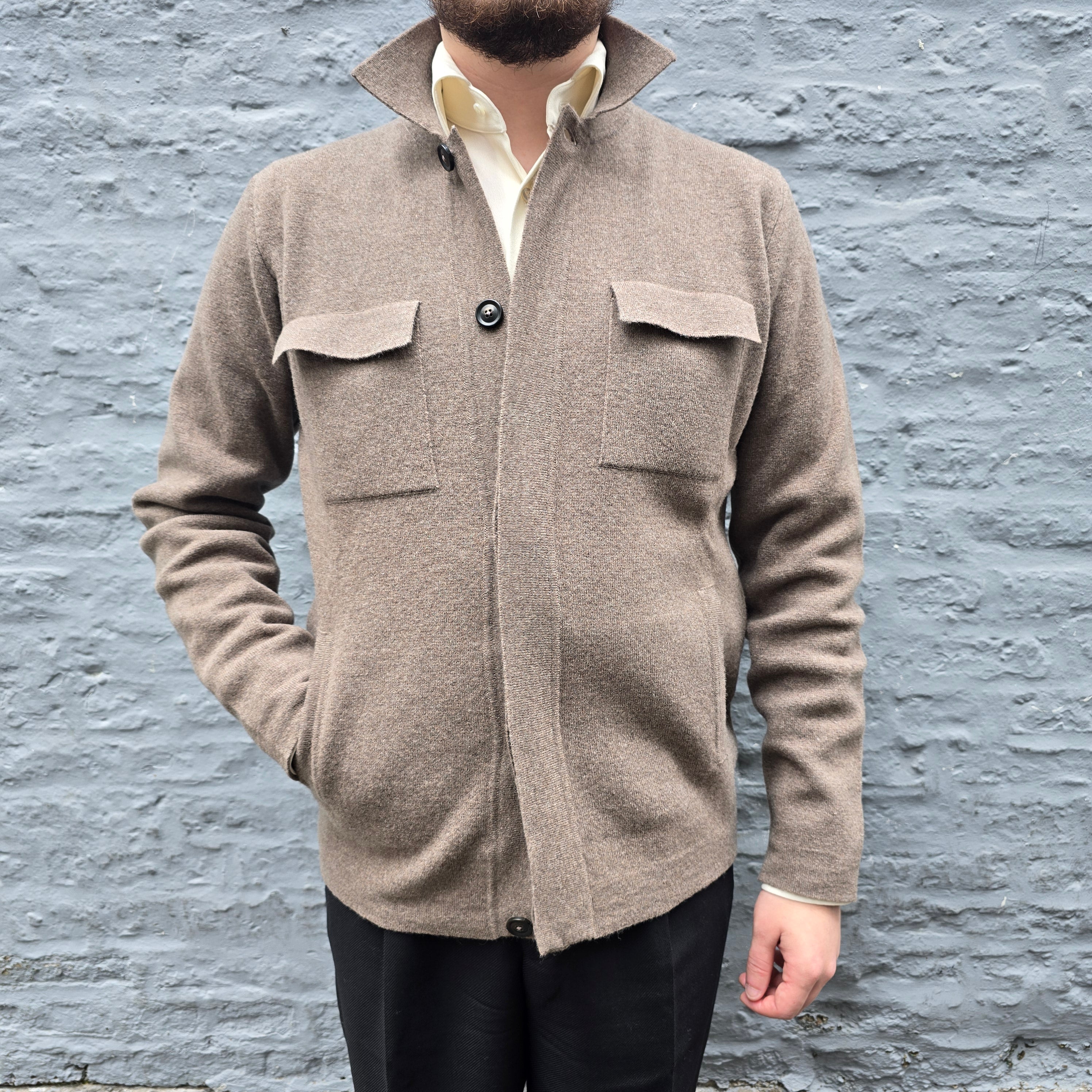 Polo Cardigan Knitted Wool Mid Brown