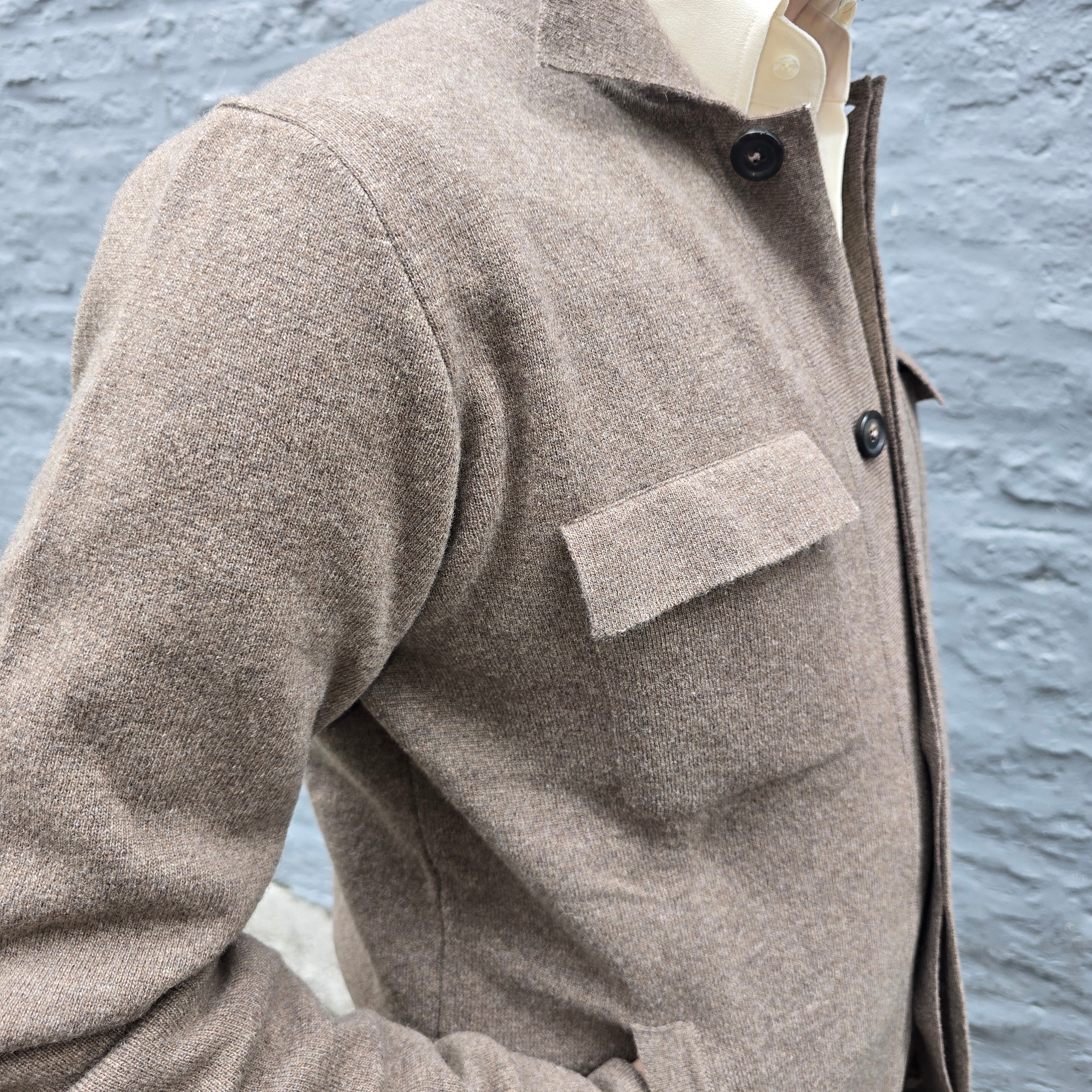 Polo Cardigan Knitted Wool Mid Brown