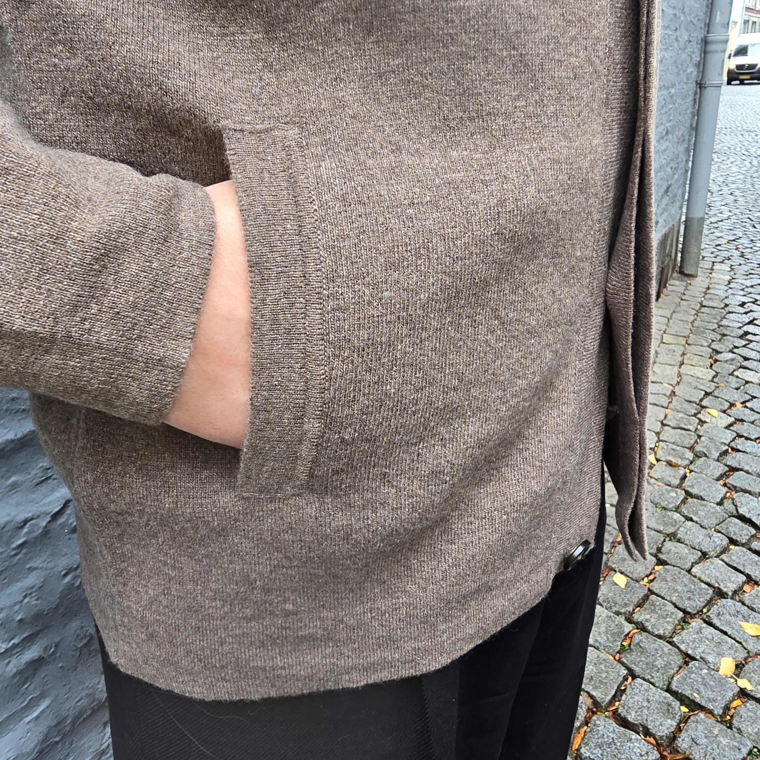 Polo Cardigan Knitted Wool Mid Brown