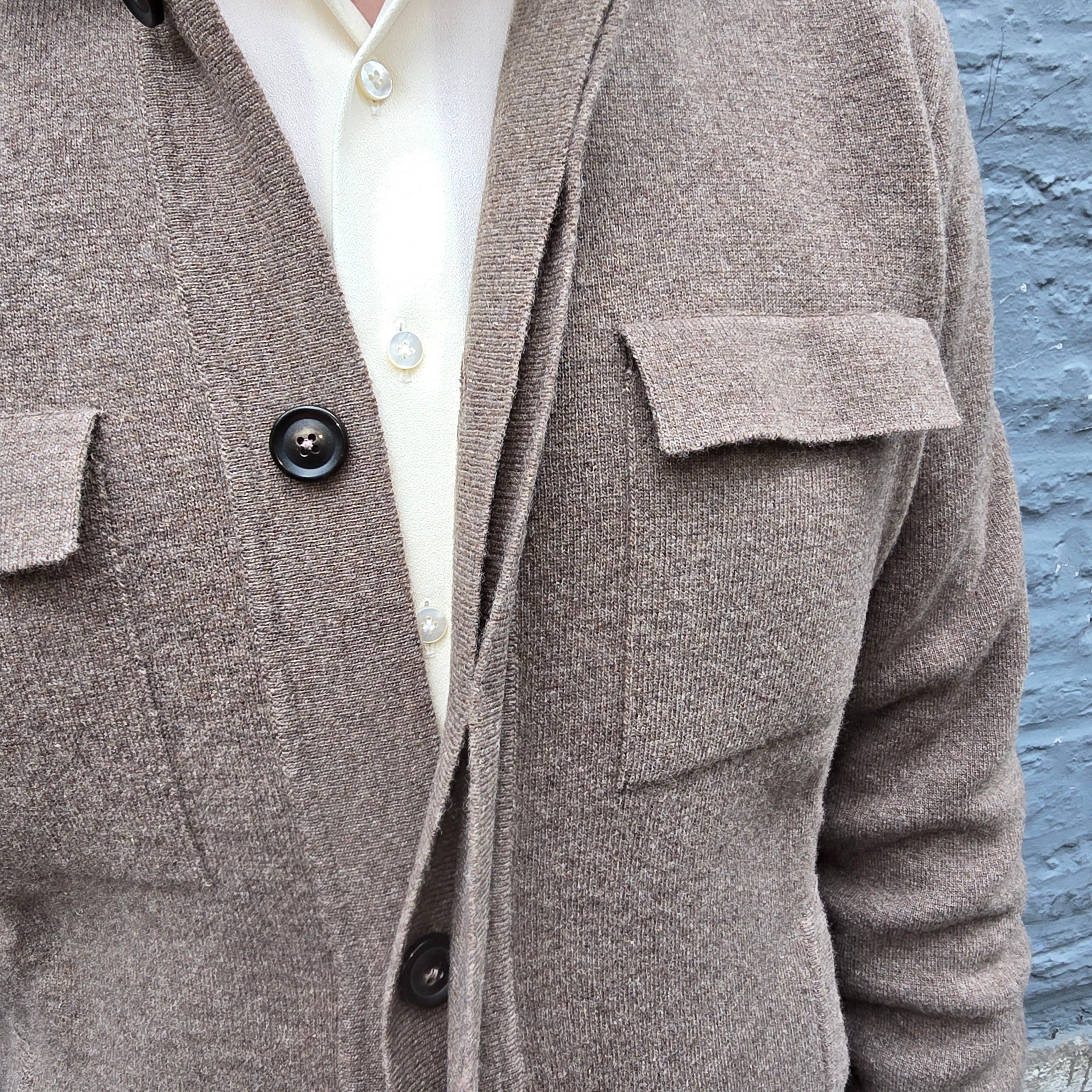 Polo Cardigan Knitted Wool Mid Brown