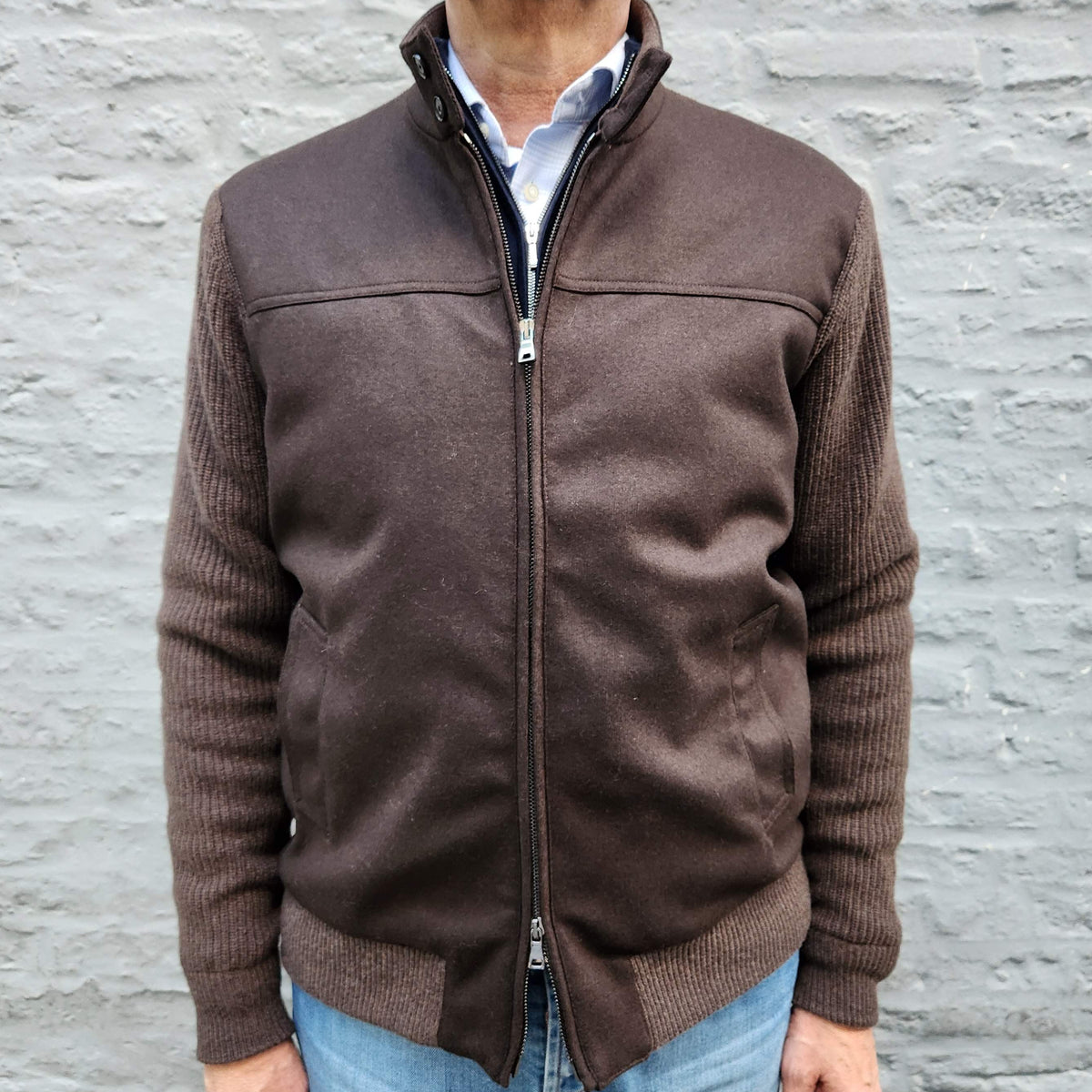 Baseball Jacket Wool/Knit Dark Brown