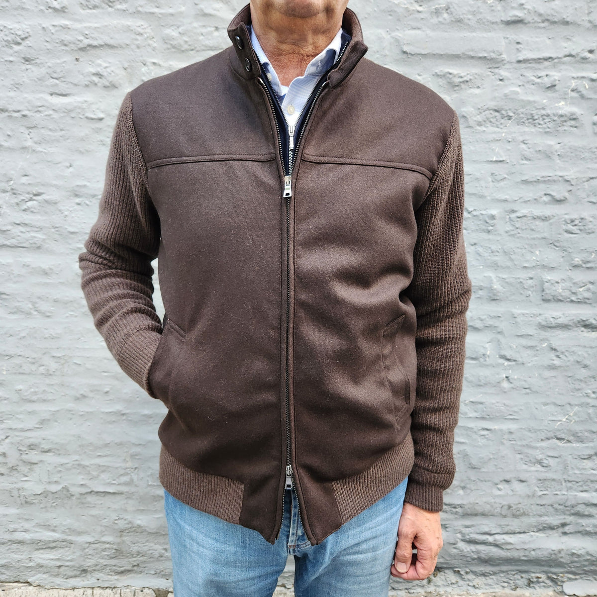 Baseball Jacket Wool/Knit Dark Brown