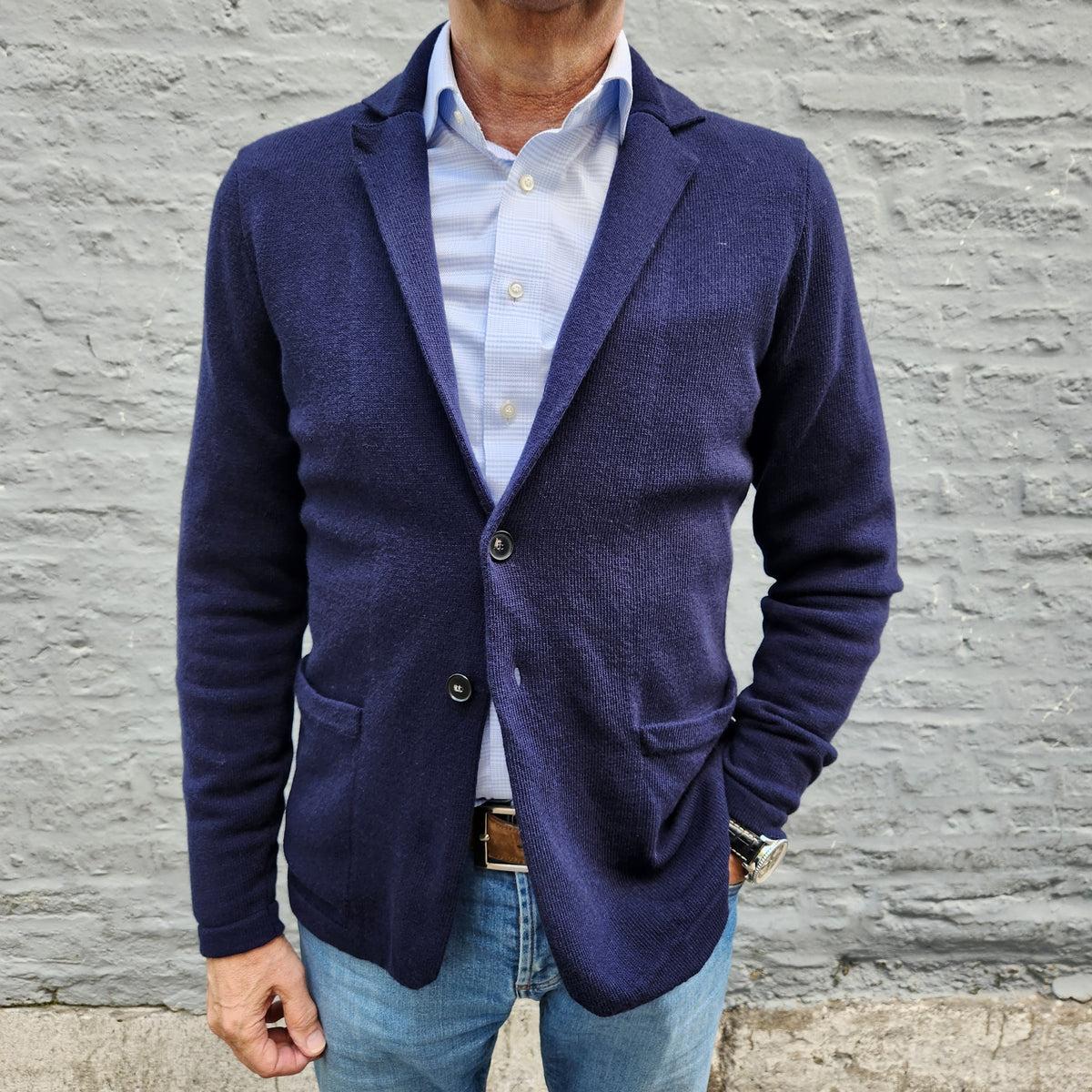 Luxury Merino Knitted Jacket Navy