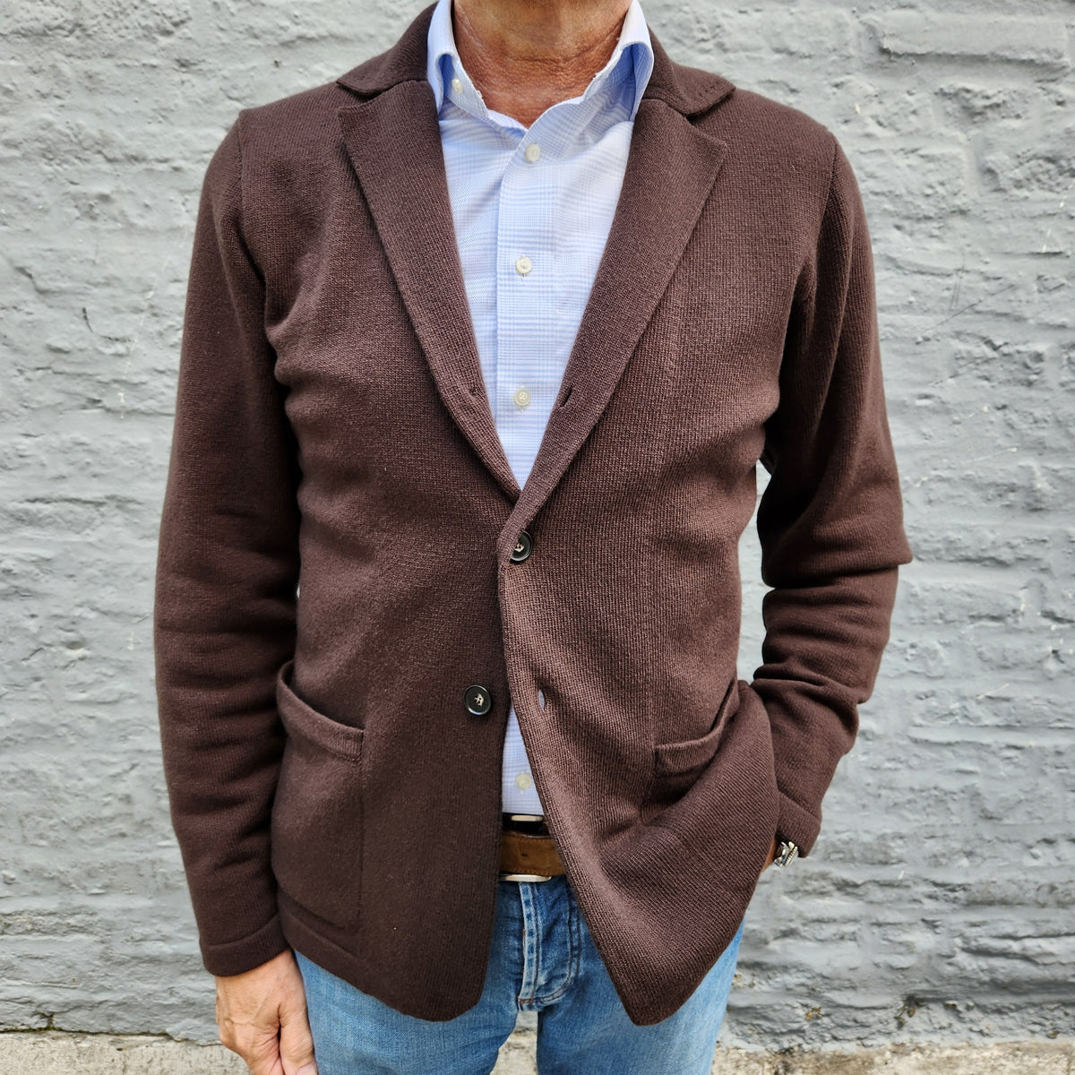 Luxury Merino Knitted Jacket Dark Brown