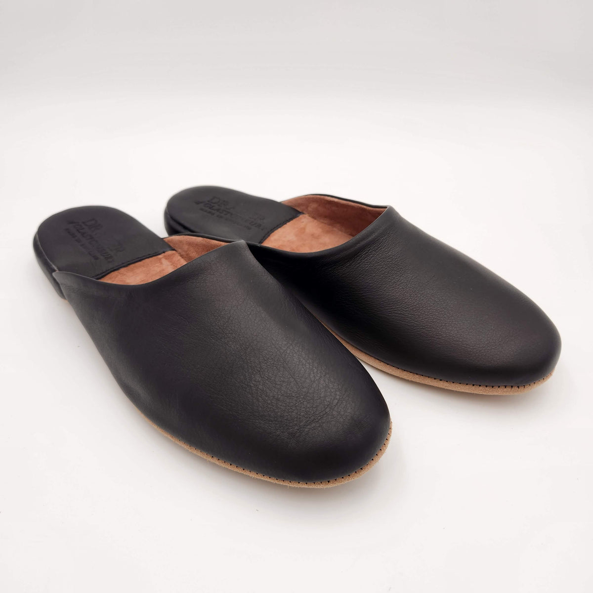 Leather Mule House Slipper Black