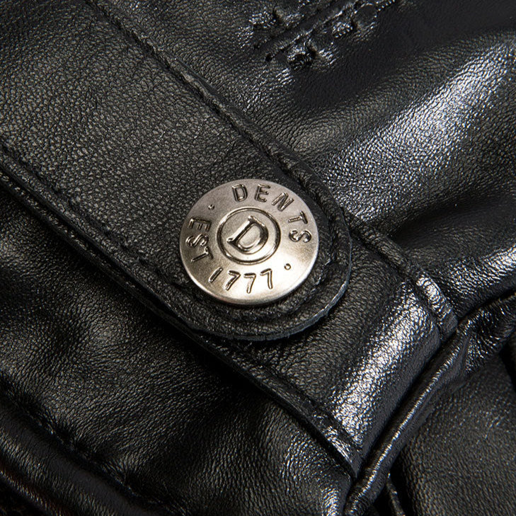 Gloves leather touchscreen wool lining Black