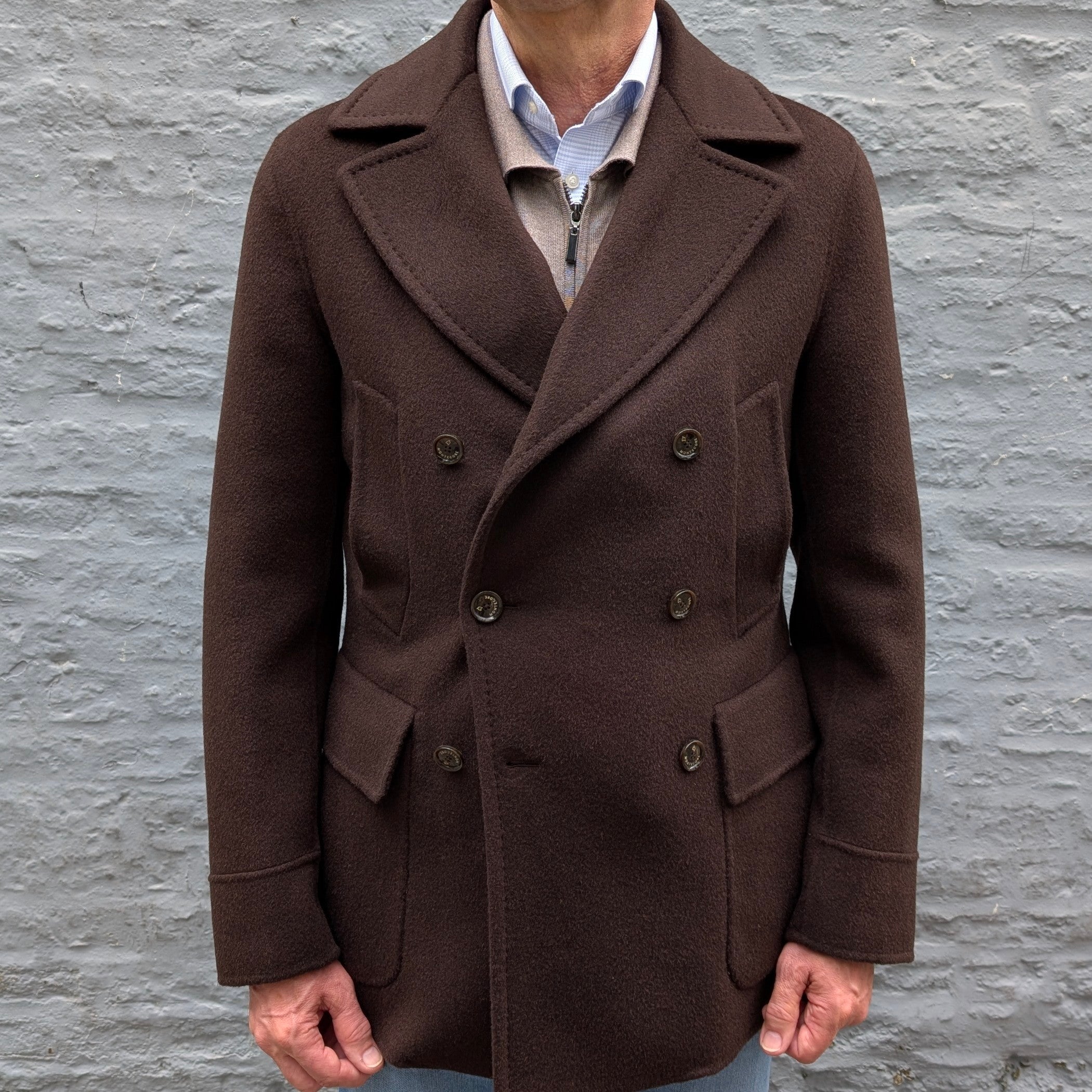 Double Breasted Wool/Cashmere Peacoat Brown