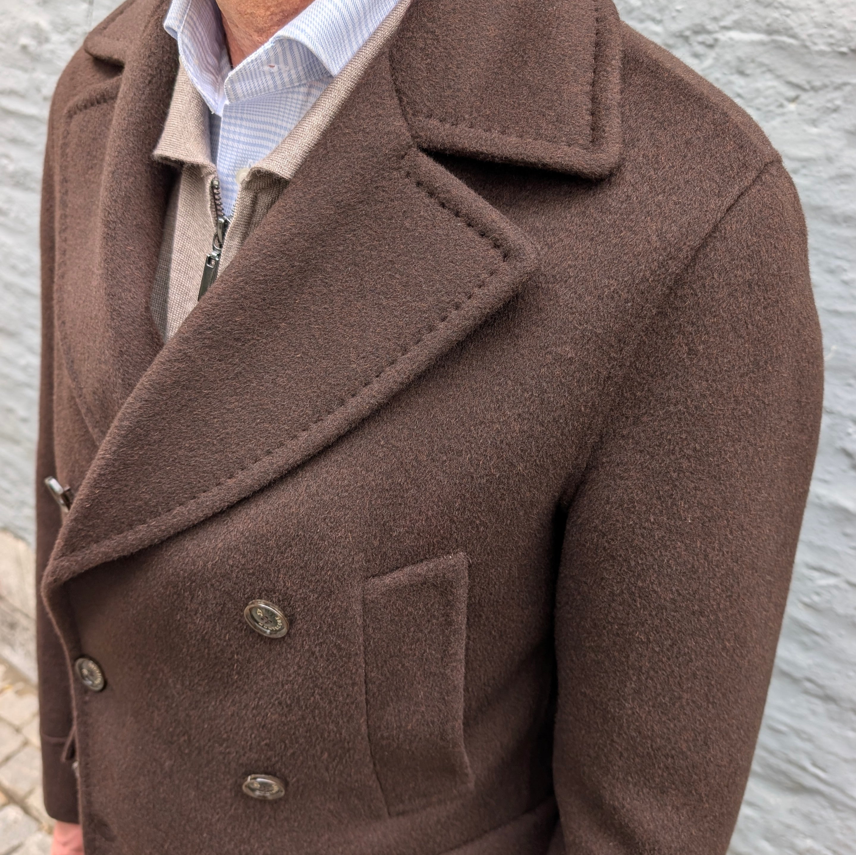 Double Breasted Wool/Cashmere Peacoat Brown