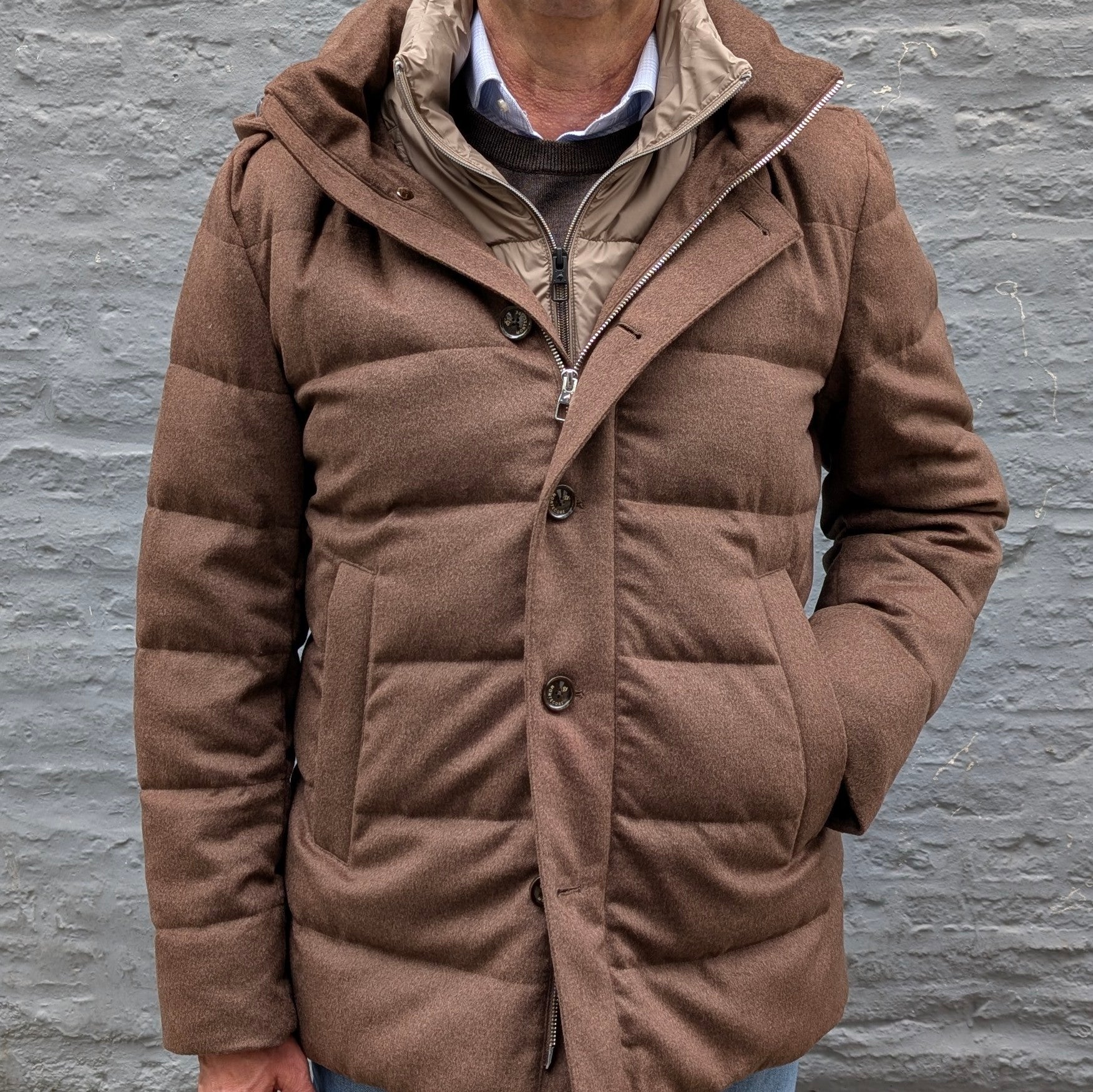 Down Jacket Wool/Silk/Cashmere Hoodie Brown