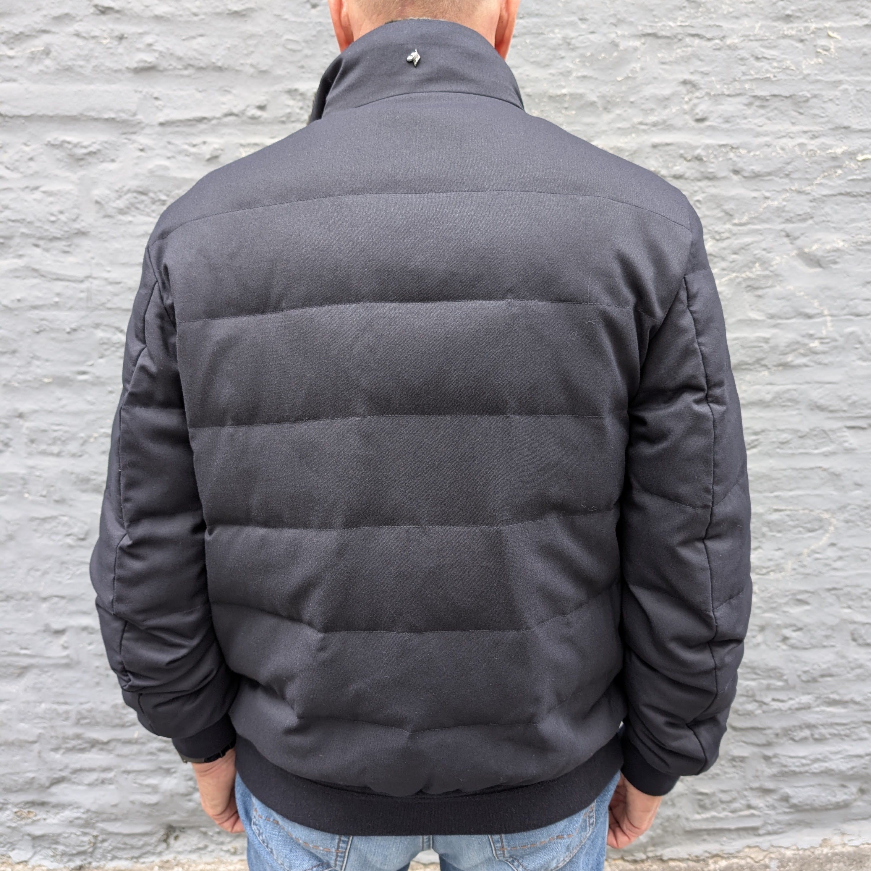 Vitale Barberis Canonico Wool Bomber Jacket Down and Fur Collar Blue